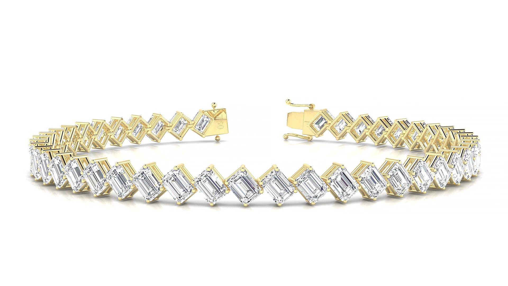 Bogotá | 18k Yellow Gold 4.1 x 2.9 mm Emerald Natural Diamond 18 cm Tennis Bracelet