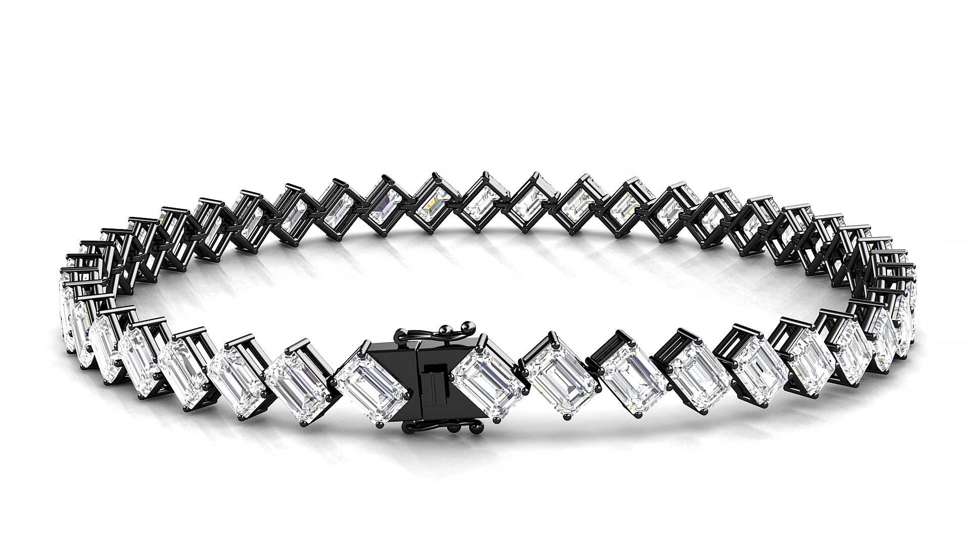 Bogotá | 18k Black Gold 4.1 x 2.9 mm Emerald Lab-Grown Diamond 18 cm Tennis Bracelet
