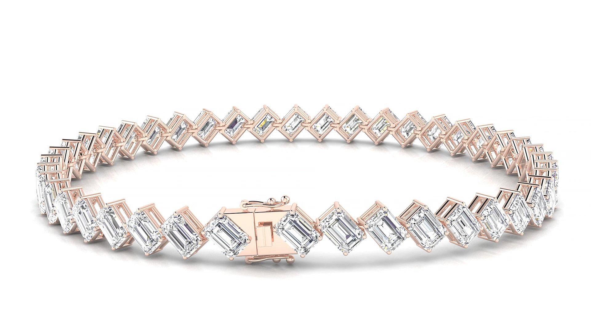 Bogotá | 18k Rose Gold 4.1 x 2.9 mm Emerald Natural Diamond 15 cm Tennis Bracelet