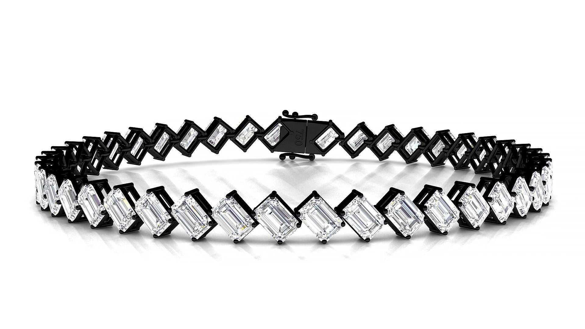 Bogotá | 18k Black Gold 4.6 x 3.2 mm Emerald Natural Diamond 20 cm Tennis Bracelet