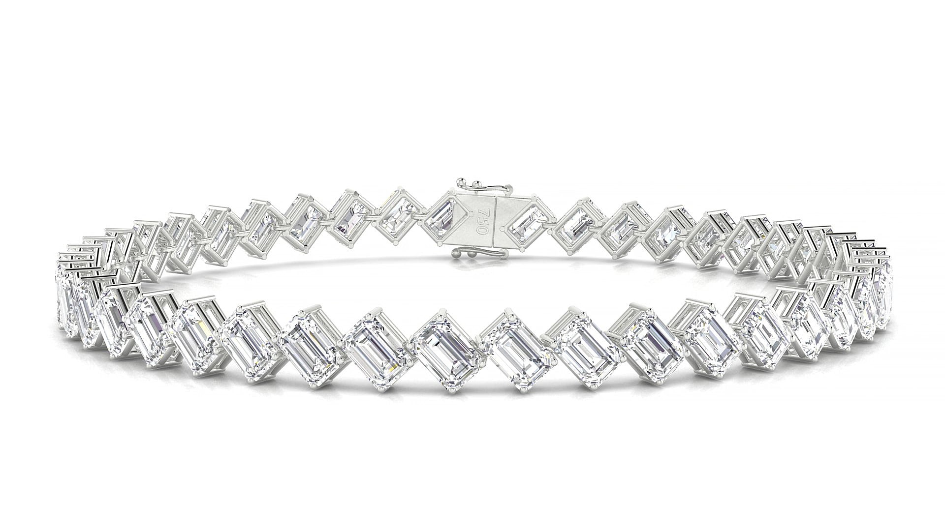 Bogotá | 18k White Gold 4.6 x 3.2 mm Emerald Lab-Grown Diamond 19 cm Tennis Bracelet