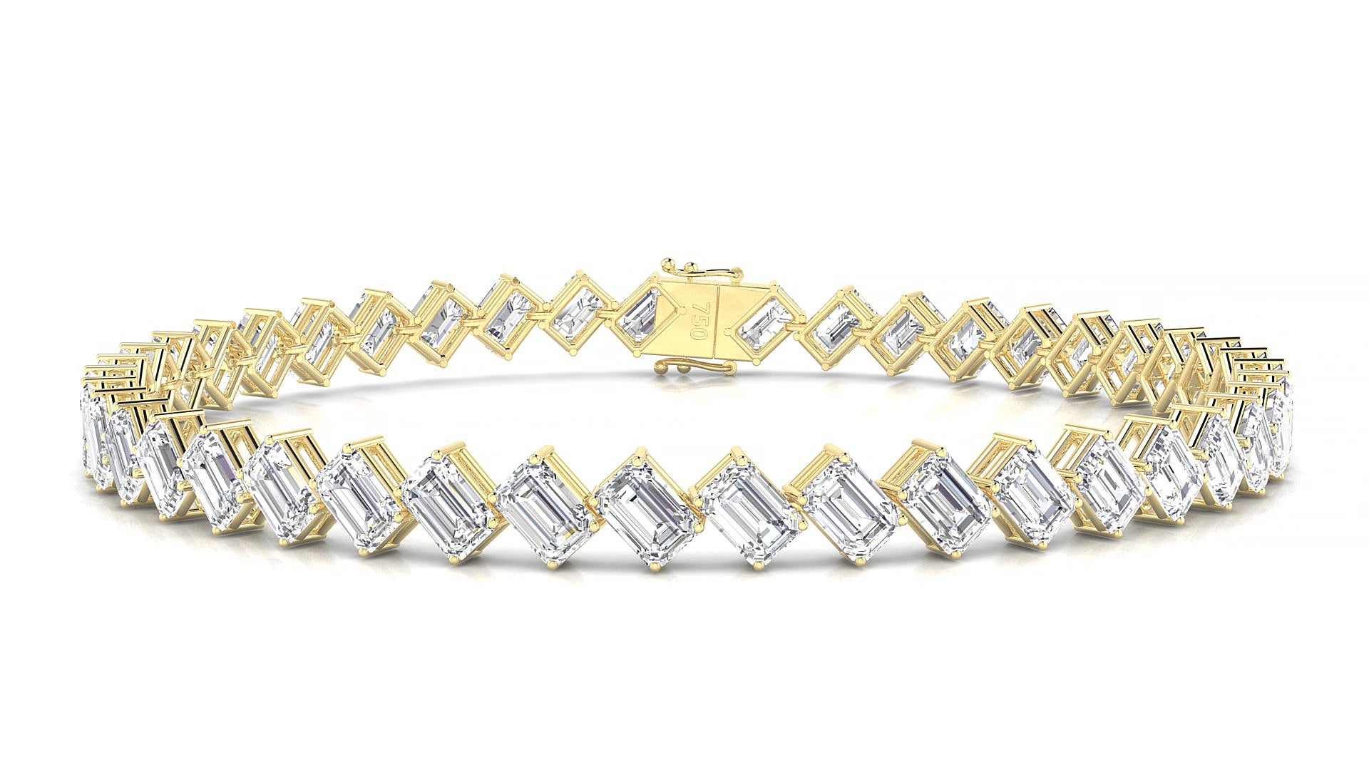 Bogotá | 18k Yellow Gold 4.6 x 3.2 mm Emerald Natural Diamond 15 cm Tennis Bracelet