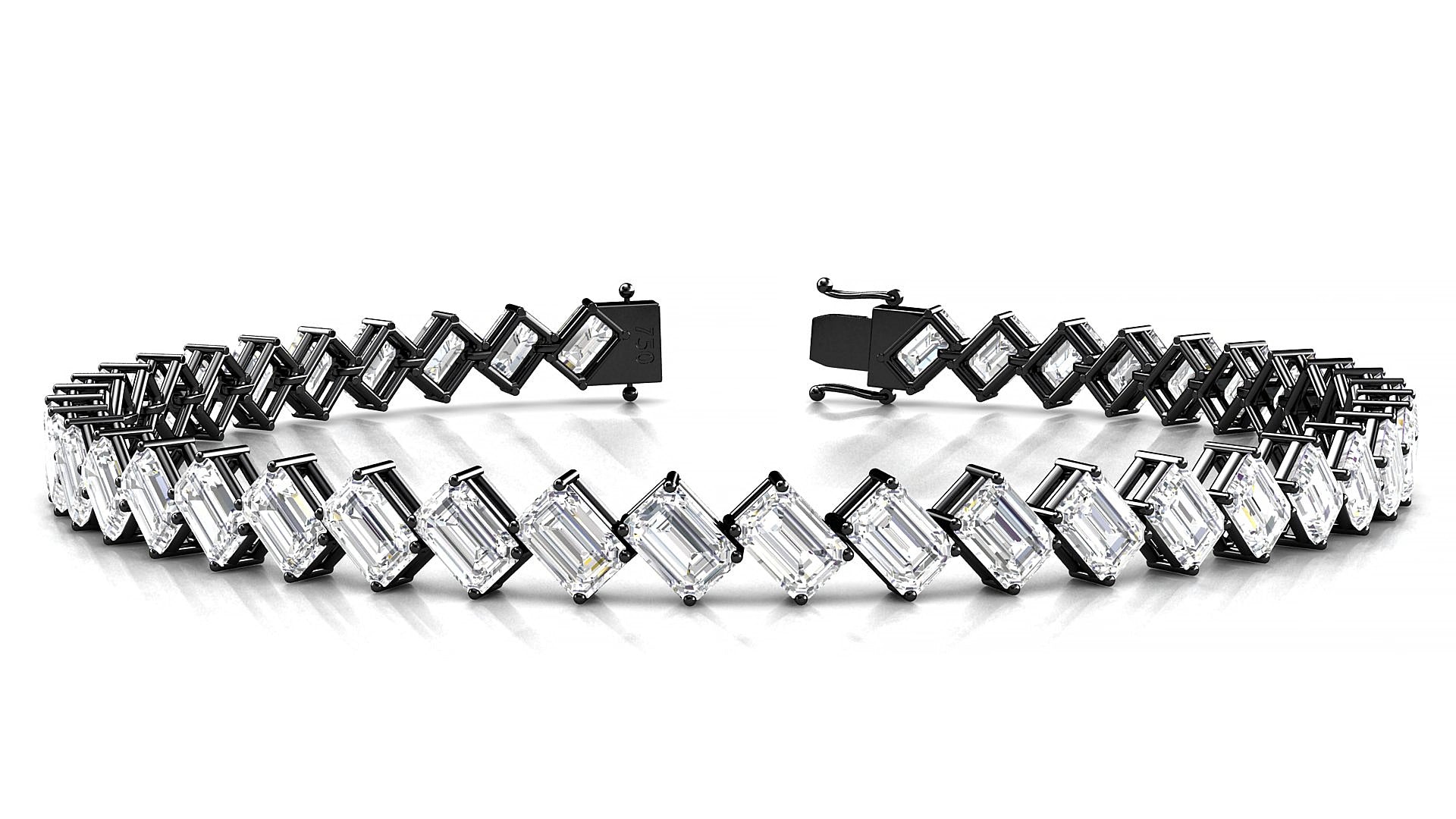 Bogotá | 18k Black Gold 4.6 x 3.2 mm Emerald Natural Diamond 19 cm Tennis Bracelet