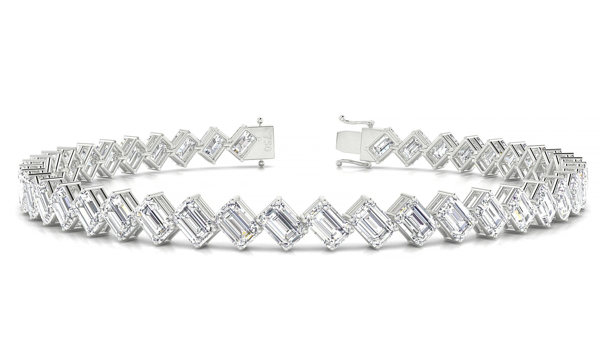 Bogotá | 18k White Gold 4.6 x 3.2 mm Emerald Natural Diamond 20 cm Tennis Bracelet