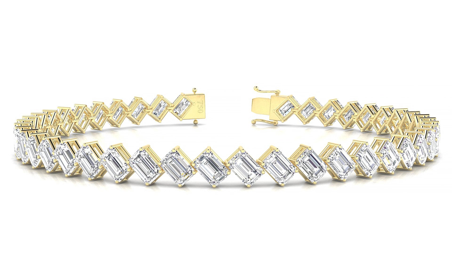 Bogotá | 18k Yellow Gold 4.6 x 3.2 mm Emerald Natural Diamond 15 cm Tennis Bracelet