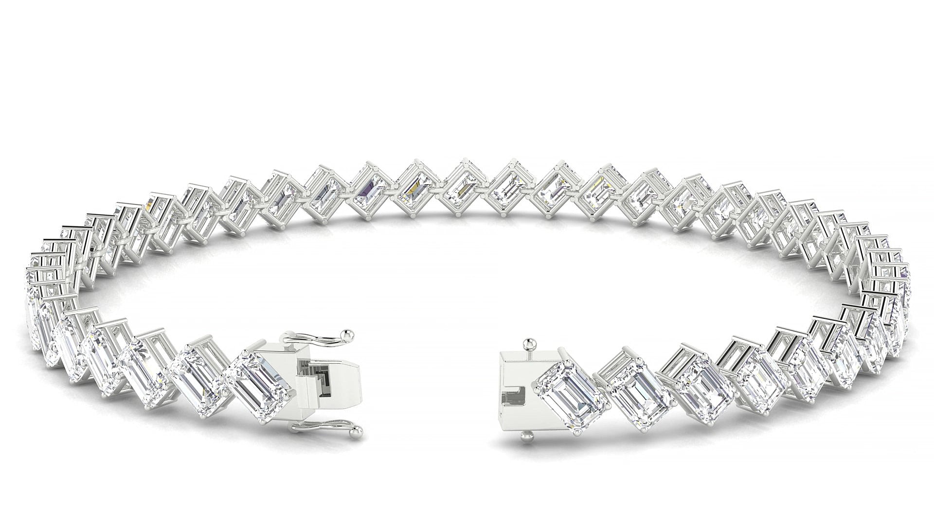 Bogotá | 18k White Gold 4.6 x 3.2 mm Emerald Natural Diamond 17 cm Tennis Bracelet