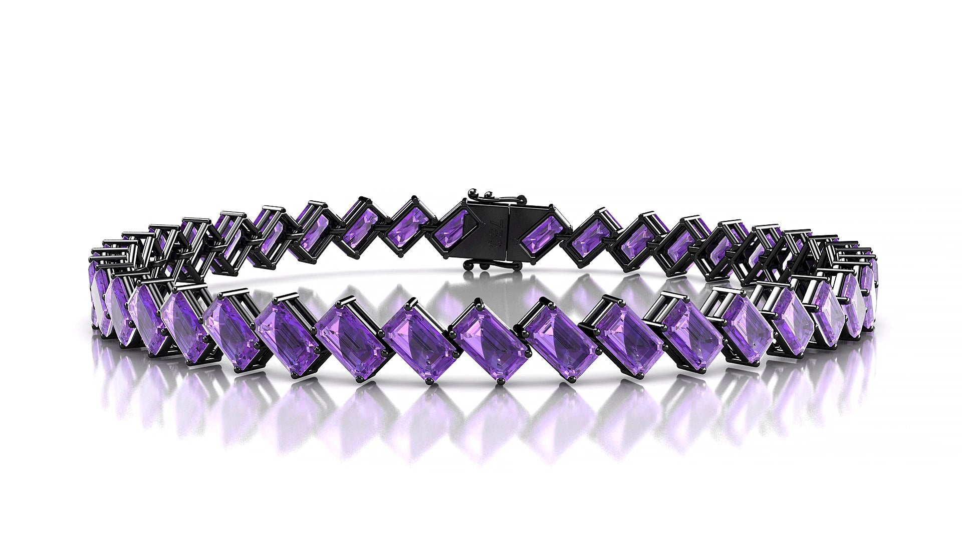 Bogotá | 18k Black Gold 5 x 3 mm Emerald Natural Amethyst 17 cm Tennis Bracelet