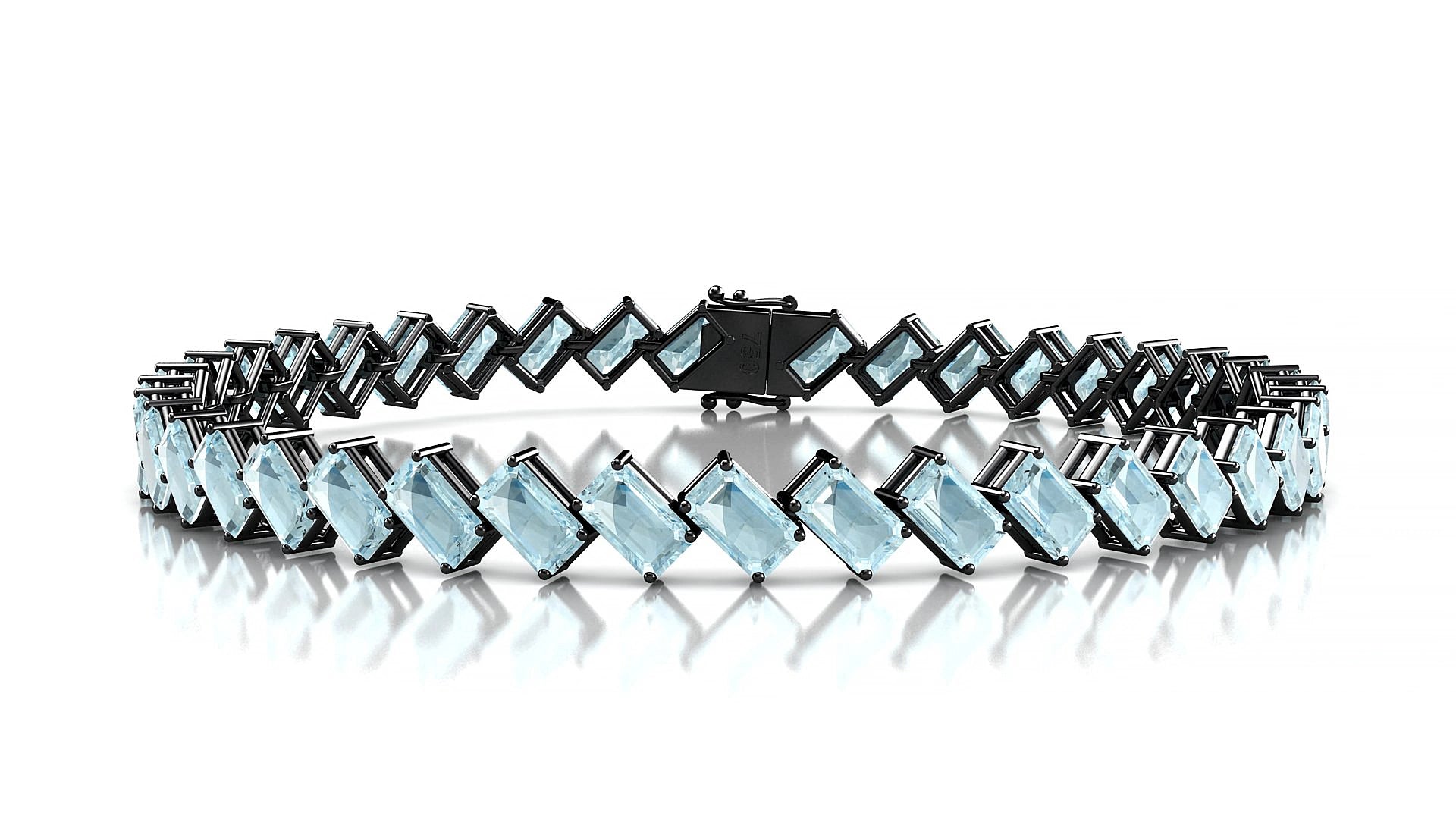 Bogotá | 18k Black Gold 5 x 3 mm Emerald Natural Aquamarine 15 cm Tennis Bracelet