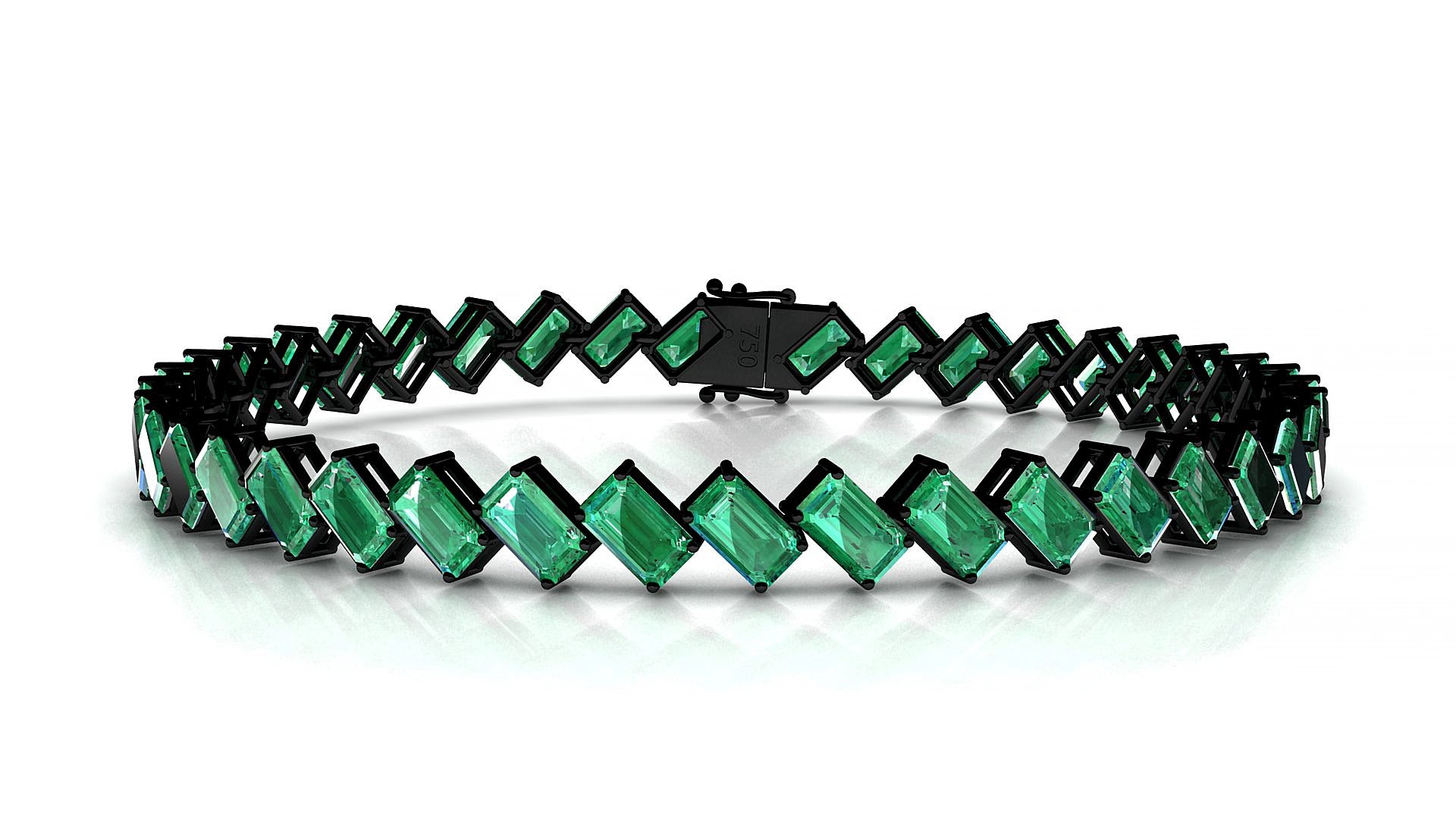 Bogotá | 18k Black Gold 5 x 3 mm Emerald Natural Emerald 18 cm Tennis Bracelet