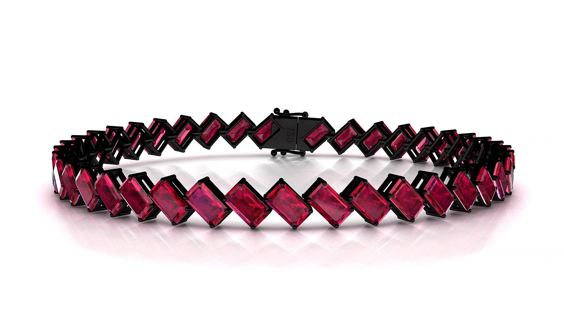Bogotá | 18k Black Gold 5 x 3 mm Emerald Natural Ruby 19 cm Tennis Bracelet