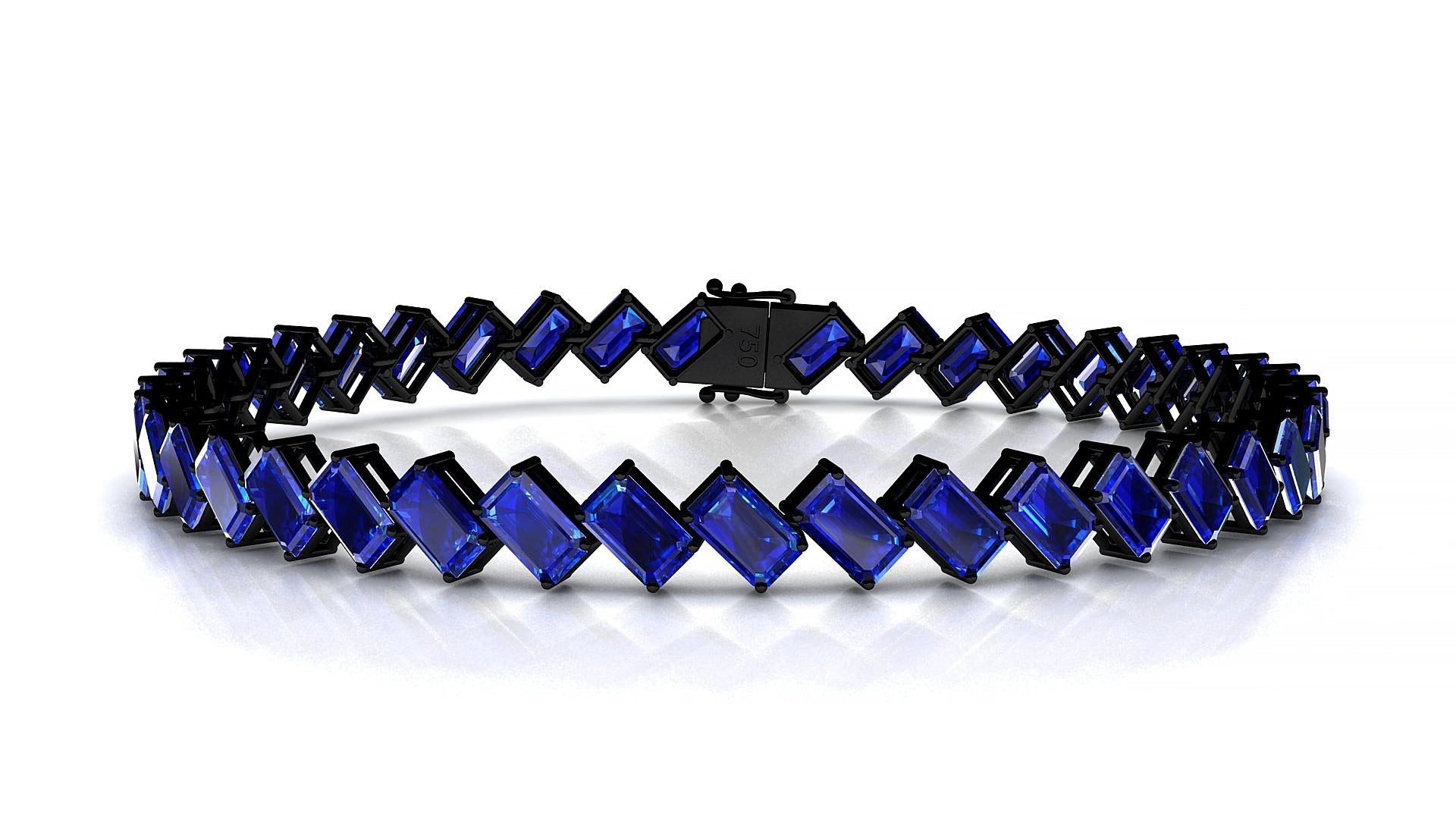 Bogotá | 18k Black Gold 5 x 3 mm Emerald Natural Sapphire 17 cm Tennis Bracelet