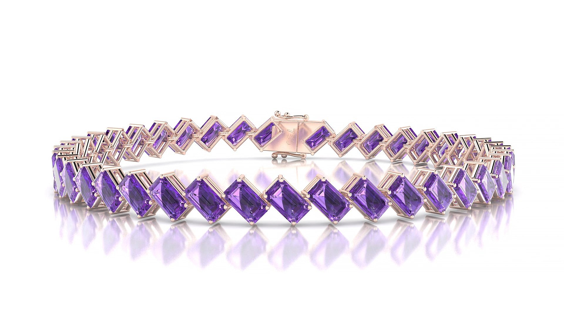 Bogotá | 18k Rose Gold 5 x 3 mm Emerald Natural Amethyst 17 cm Tennis Bracelet