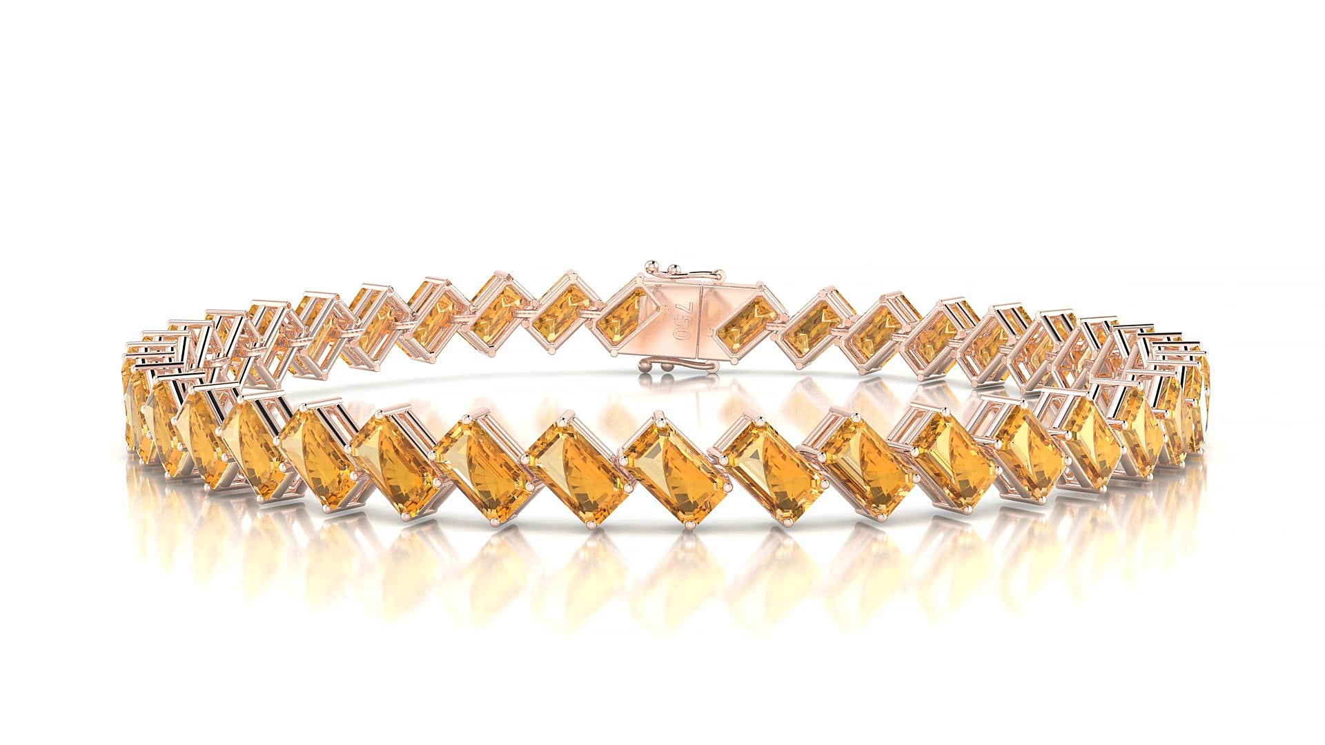 Bogotá | 18k Rose Gold 5 x 3 mm Emerald Natural Citrine 20 cm Tennis Bracelet