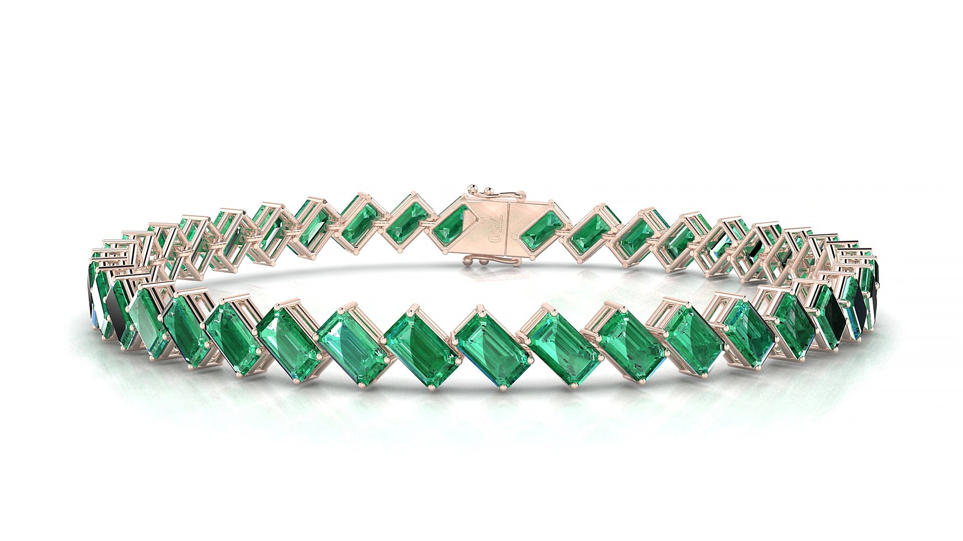 Bogotá | 18k Rose Gold 5 x 3 mm Emerald Natural Emerald 16 cm Tennis Bracelet