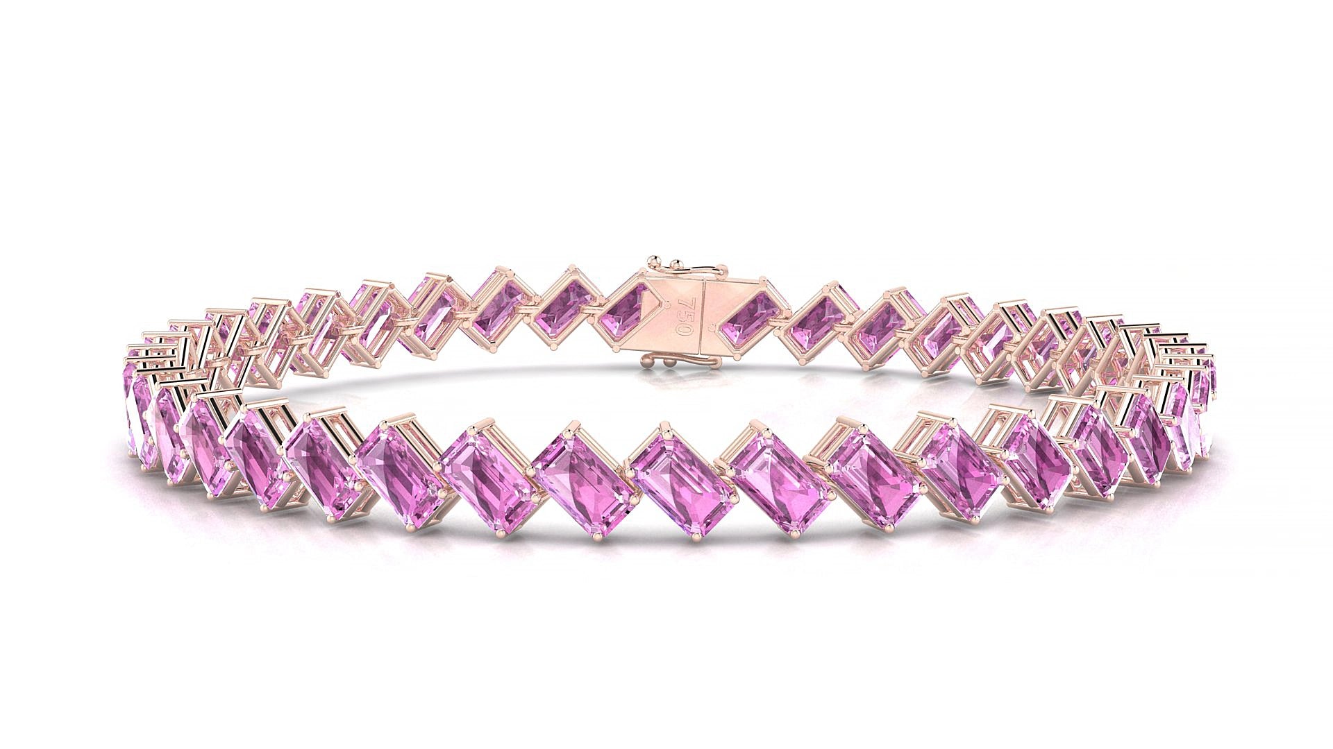 Bogotá | 18k Rose Gold 5 x 3 mm Emerald Natural Pink Sapphire 18 cm Tennis Bracelet