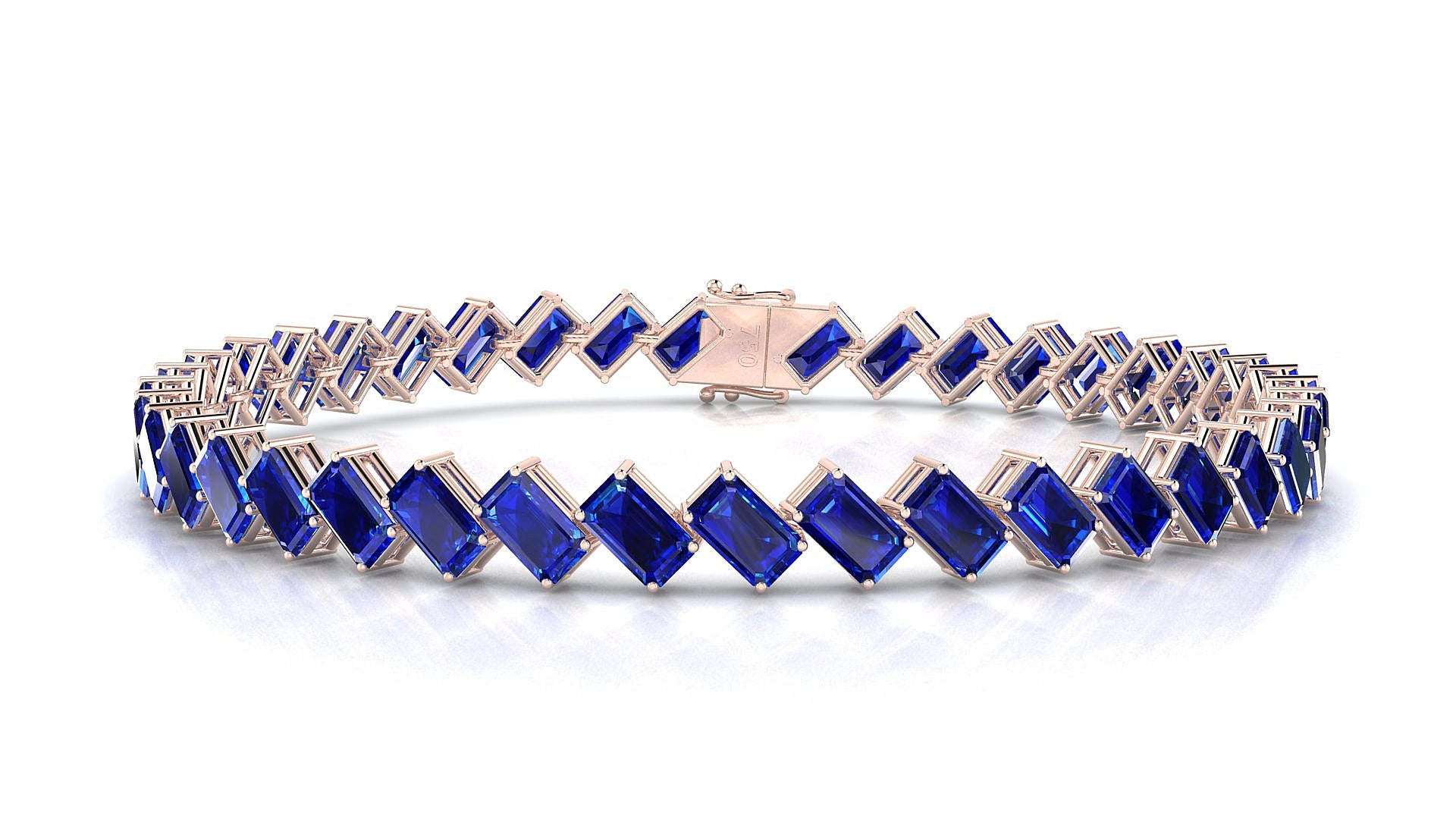 Bogotá | 18k Rose Gold 5 x 3 mm Emerald Natural Sapphire 18 cm Tennis Bracelet