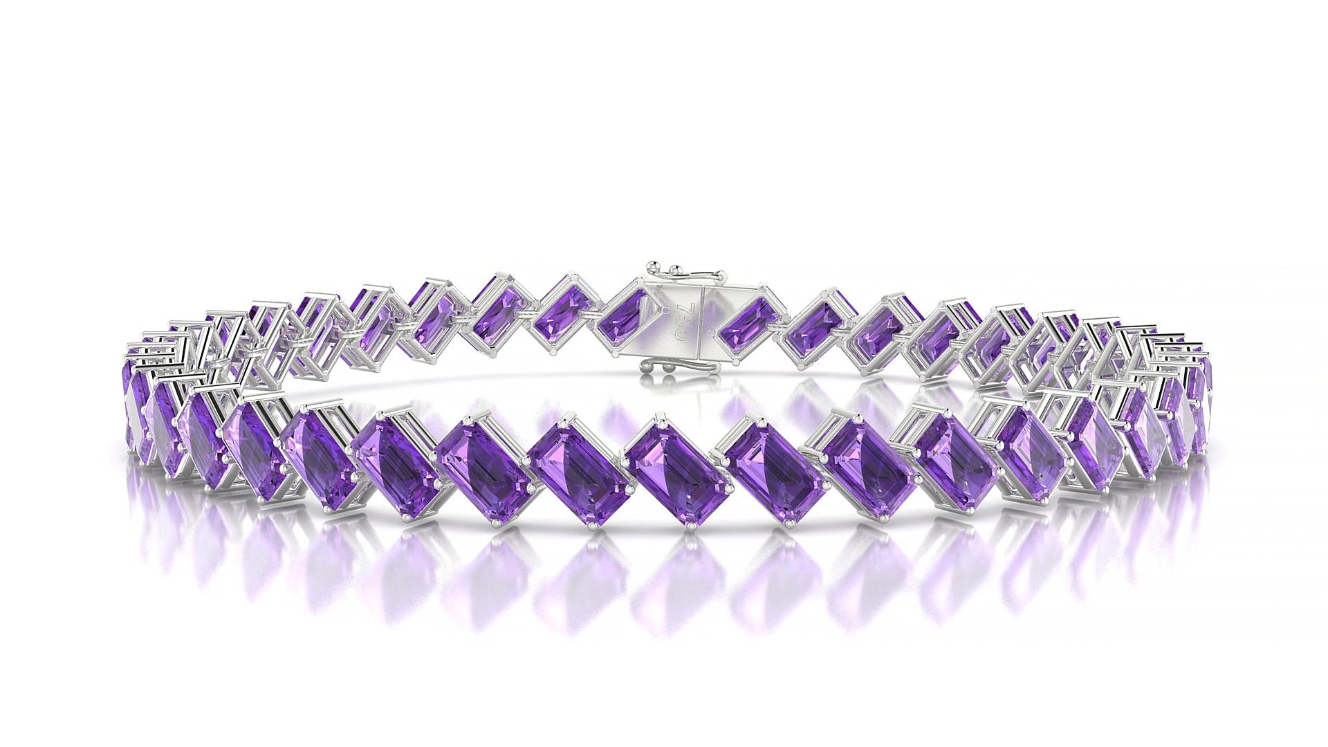 Bogotá | 18k White Gold 5 x 3 mm Emerald Natural Amethyst 15 cm Tennis Bracelet