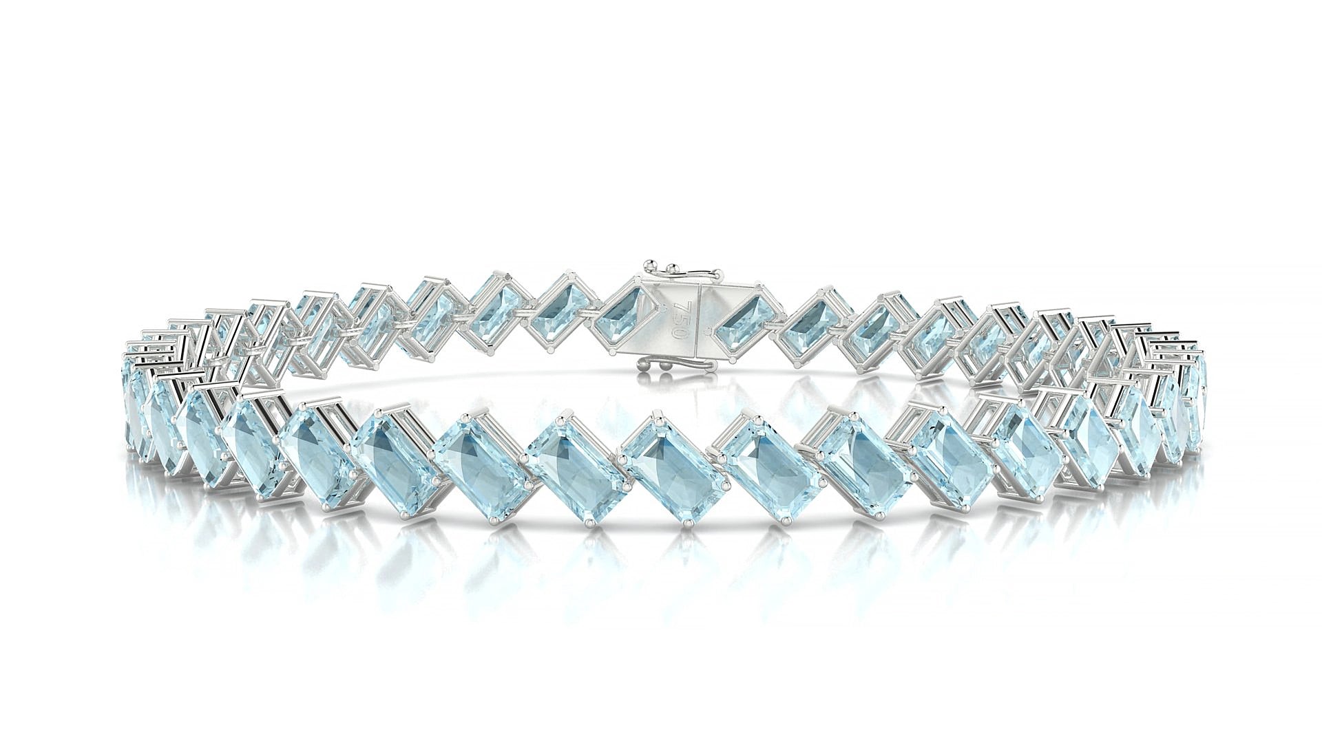 Bogotá | 18k White Gold 5 x 3 mm Emerald Natural Aquamarine 20 cm Tennis Bracelet