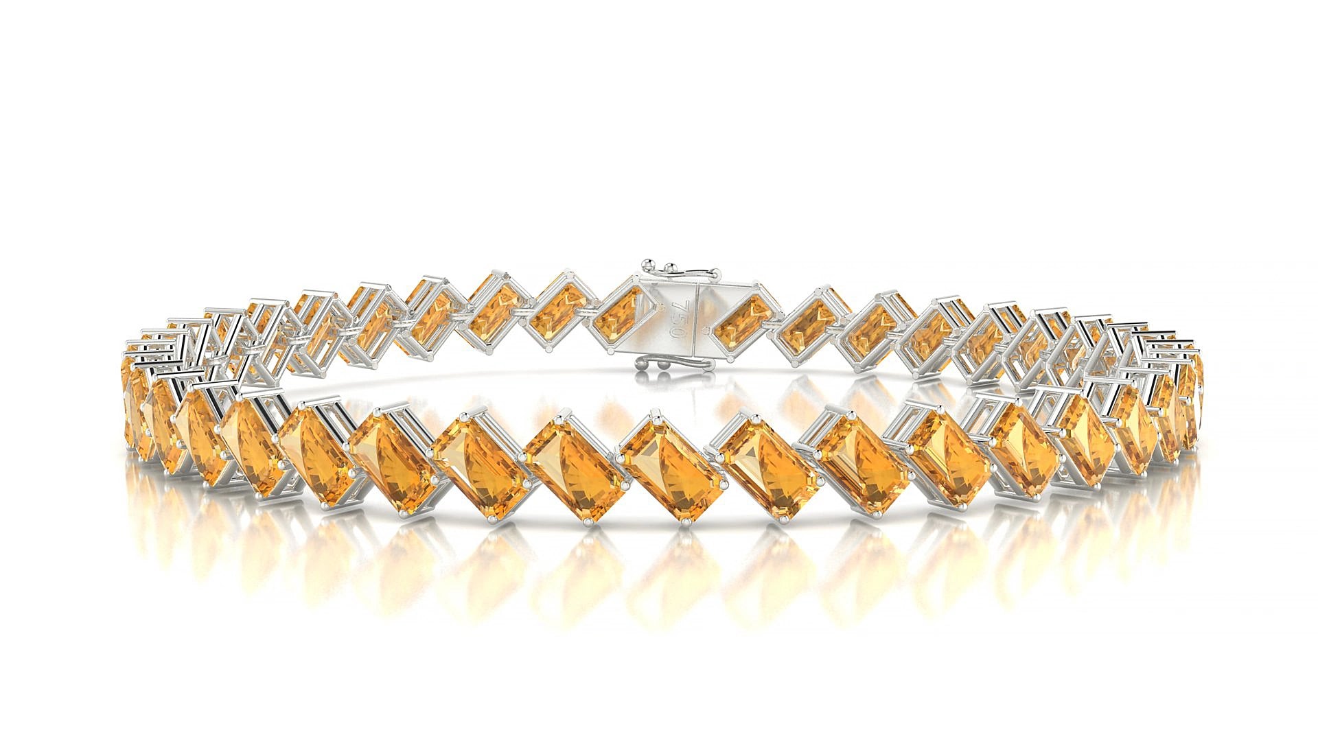 Bogotá | 18k White Gold 5 x 3 mm Emerald Natural Citrine 20 cm Tennis Bracelet