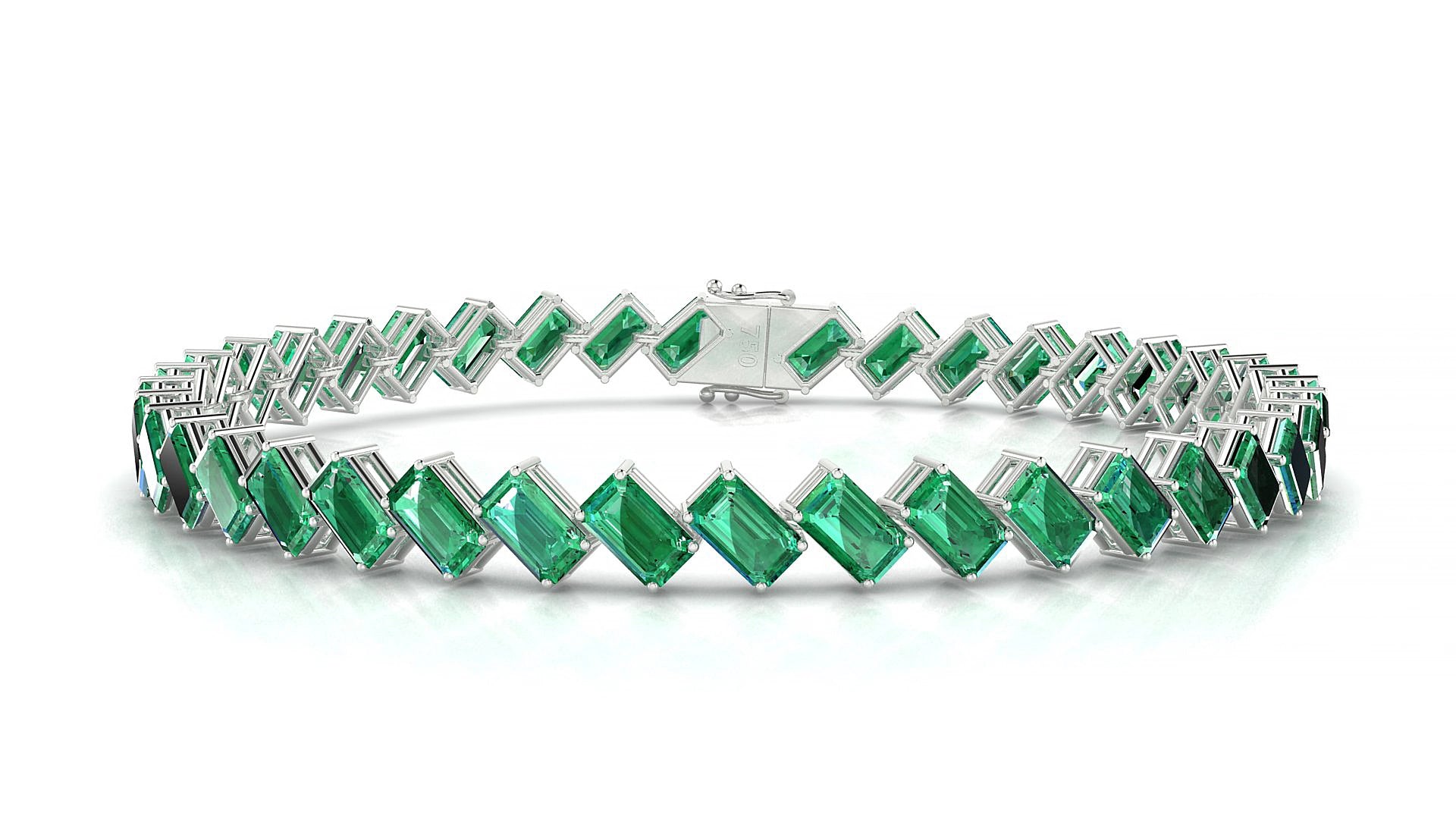 Bogotá | 18k White Gold 5 x 3 mm Emerald Natural Emerald 18 cm Tennis Bracelet