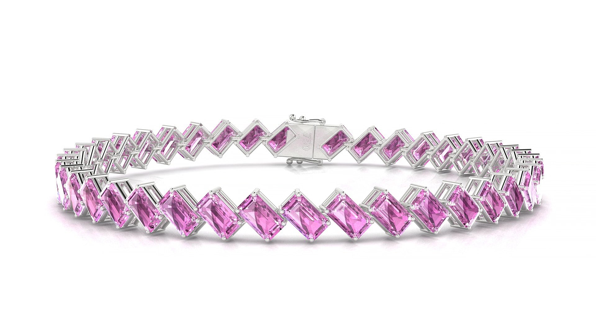 Bogotá | 18k White Gold 5 x 3 mm Emerald Natural Pink Sapphire 17 cm Tennis Bracelet