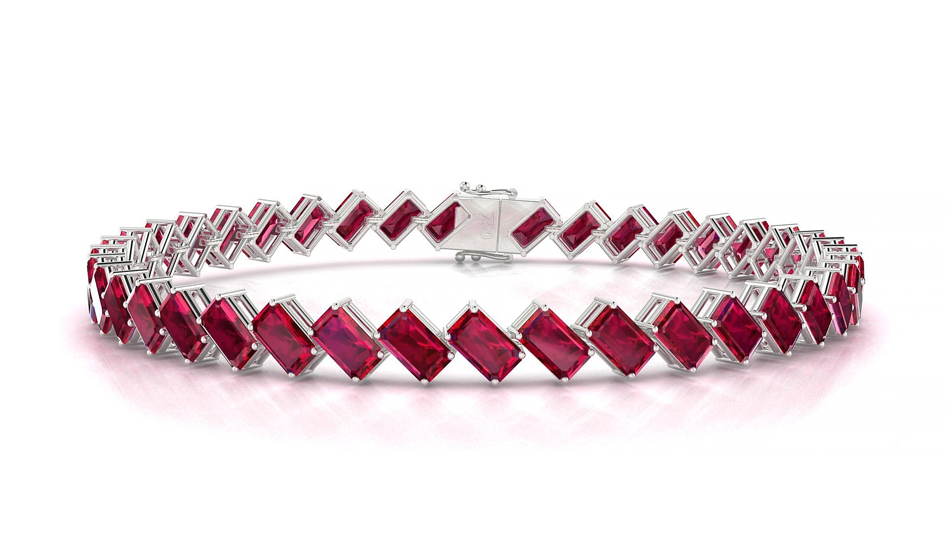 Bogotá | 18k White Gold 5 x 3 mm Emerald Natural Ruby 19 cm Tennis Bracelet