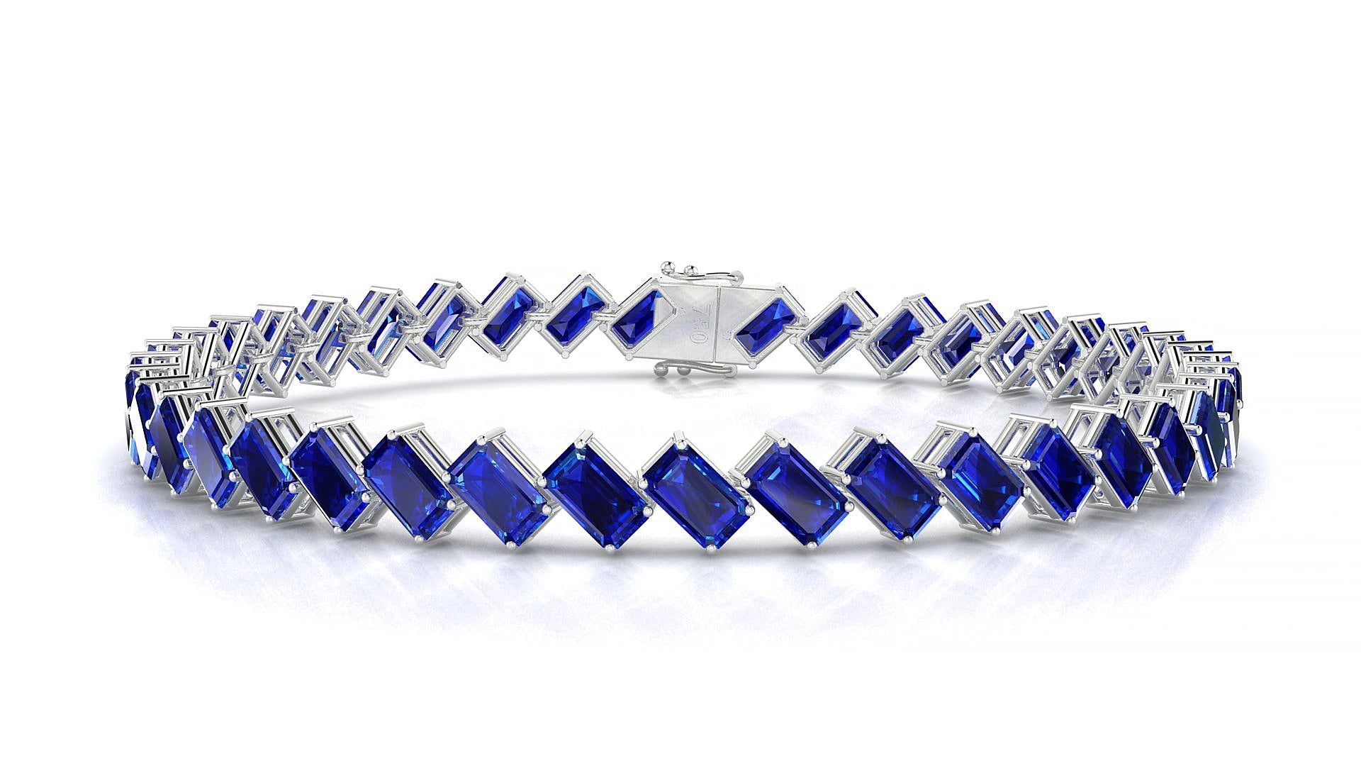 Bogotá | 18k White Gold 5 x 3 mm Emerald Natural Sapphire 18 cm Tennis Bracelet