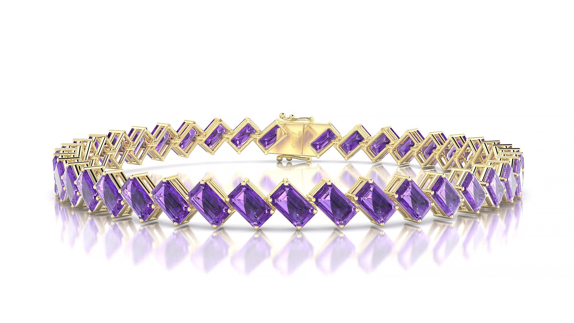 Bogotá | 18k Yellow Gold 5 x 3 mm Emerald Natural Amethyst 17 cm Tennis Bracelet