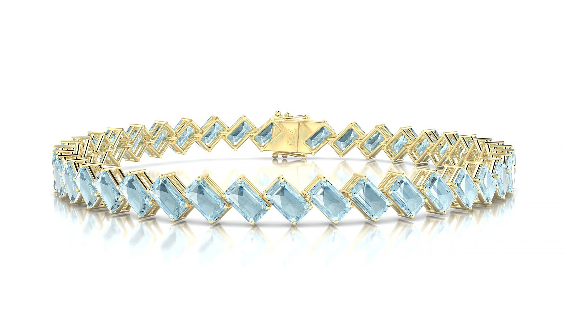 Bogotá | 18k Yellow Gold 5 x 3 mm Emerald Natural Aquamarine 20 cm Tennis Bracelet