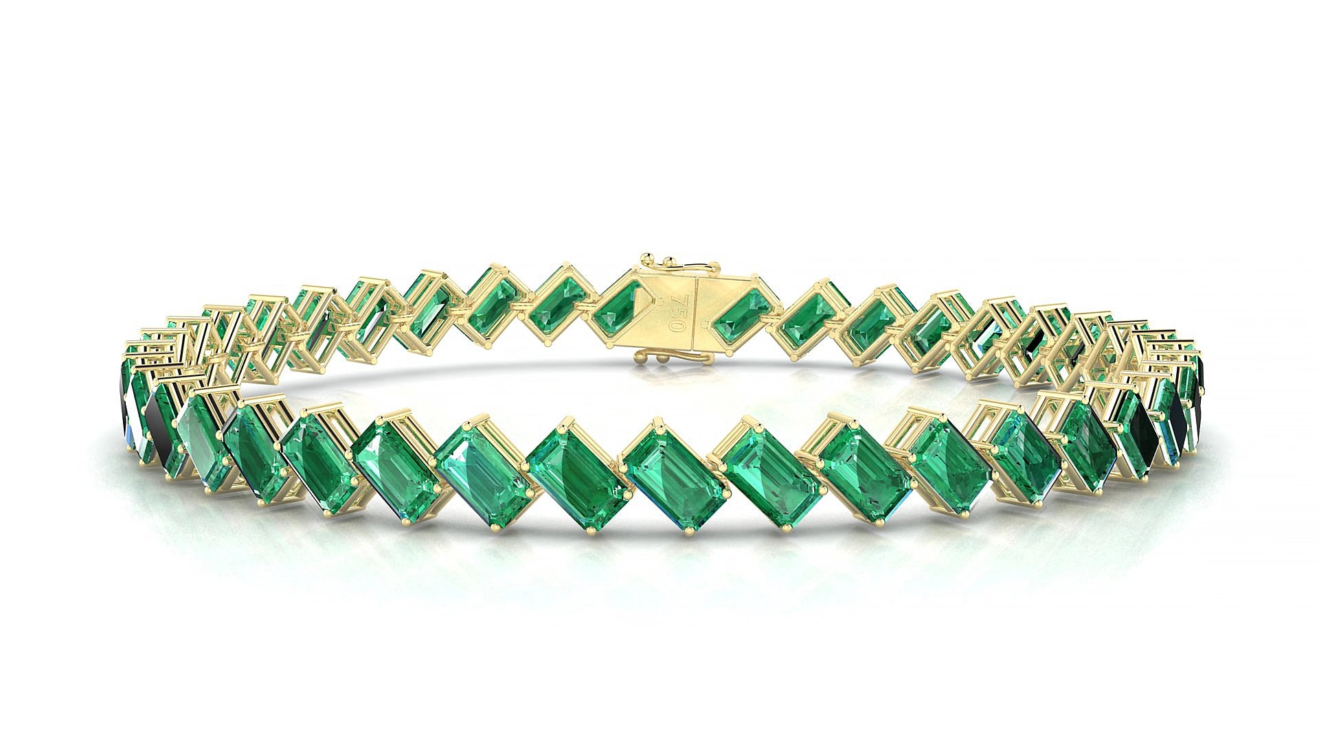 Bogotá | 18k Yellow Gold 5 x 3 mm Emerald Natural Emerald 18 cm Tennis Bracelet