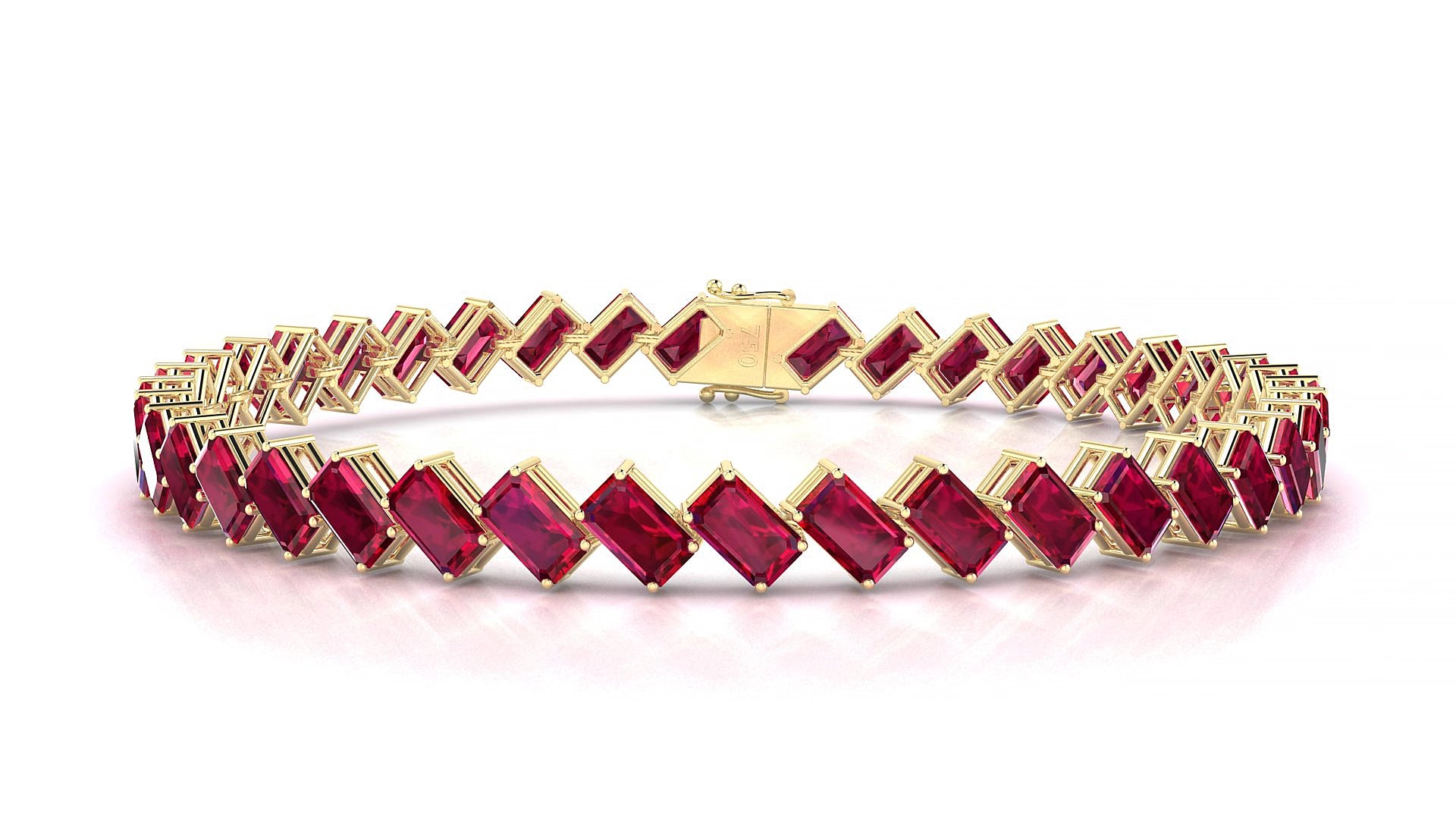 Bogotá | 18k Yellow Gold 5 x 3 mm Emerald Natural Ruby 18 cm Tennis Bracelet