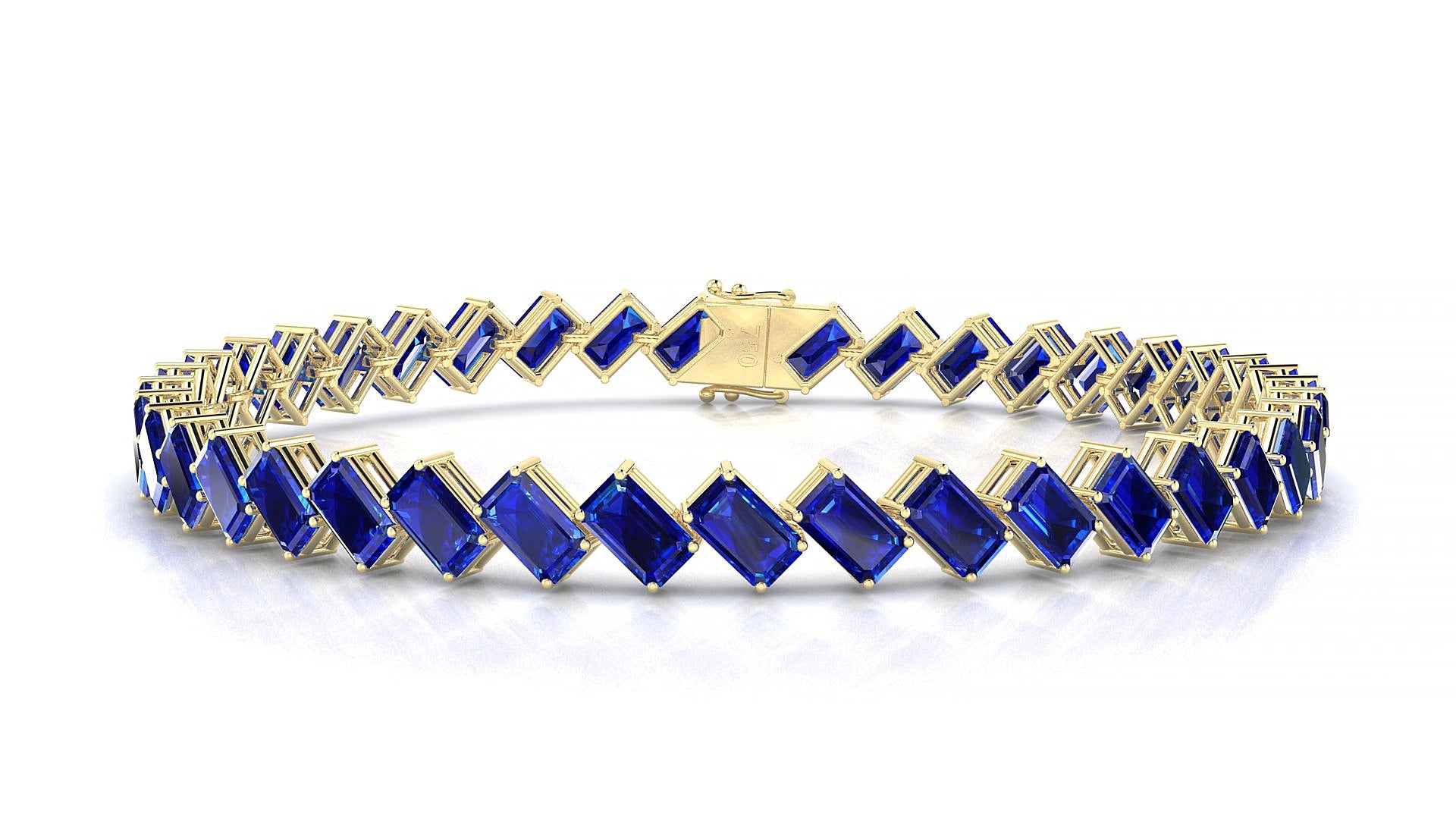 Bogotá | 18k Yellow Gold 5 x 3 mm Emerald Natural Sapphire 20 cm Tennis Bracelet