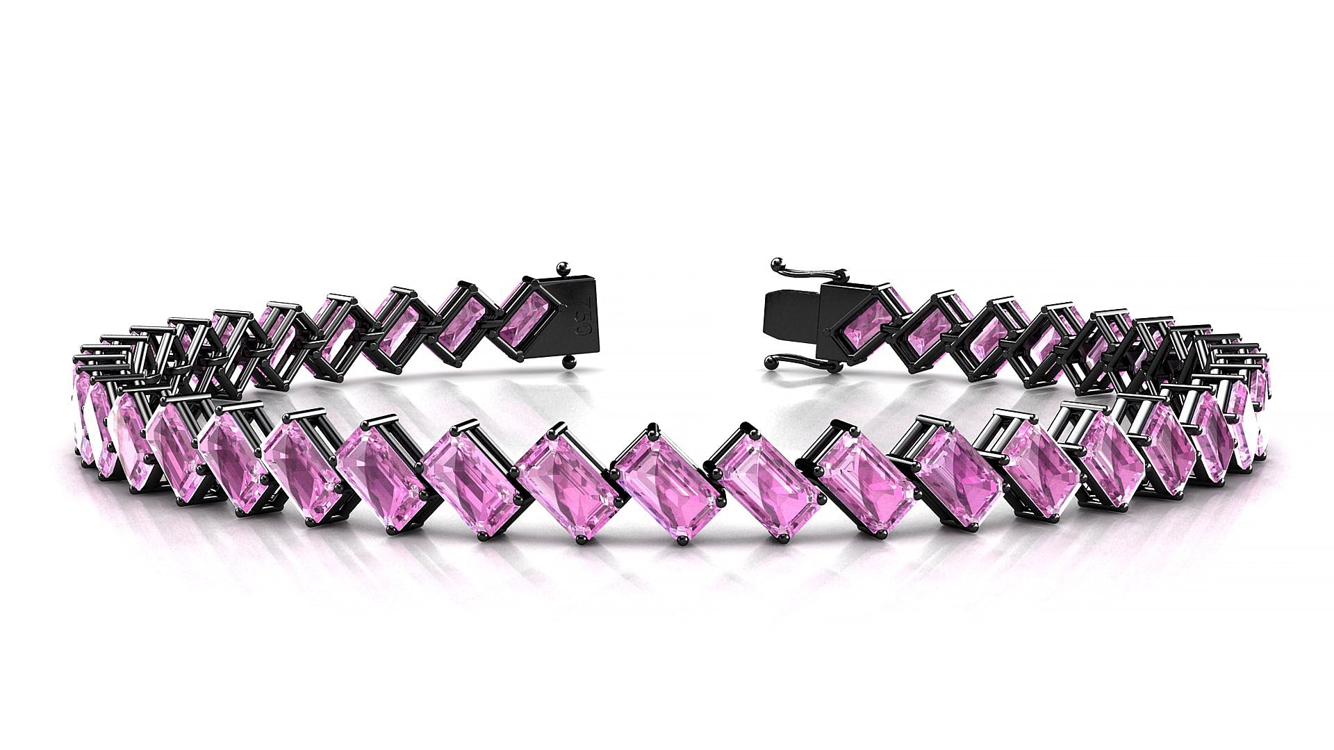 Bogotá | 18k Black Gold 5 x 3 mm Emerald Natural Pink Sapphire 18 cm Tennis Bracelet