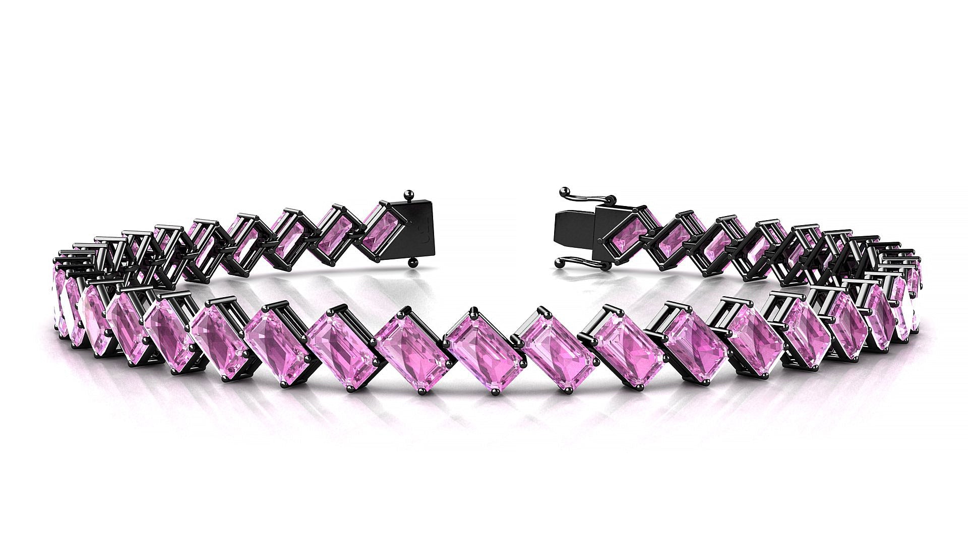 Bogotá | 18k Black Gold 5 x 3 mm Emerald Natural Pink Sapphire Tennis Bracelet