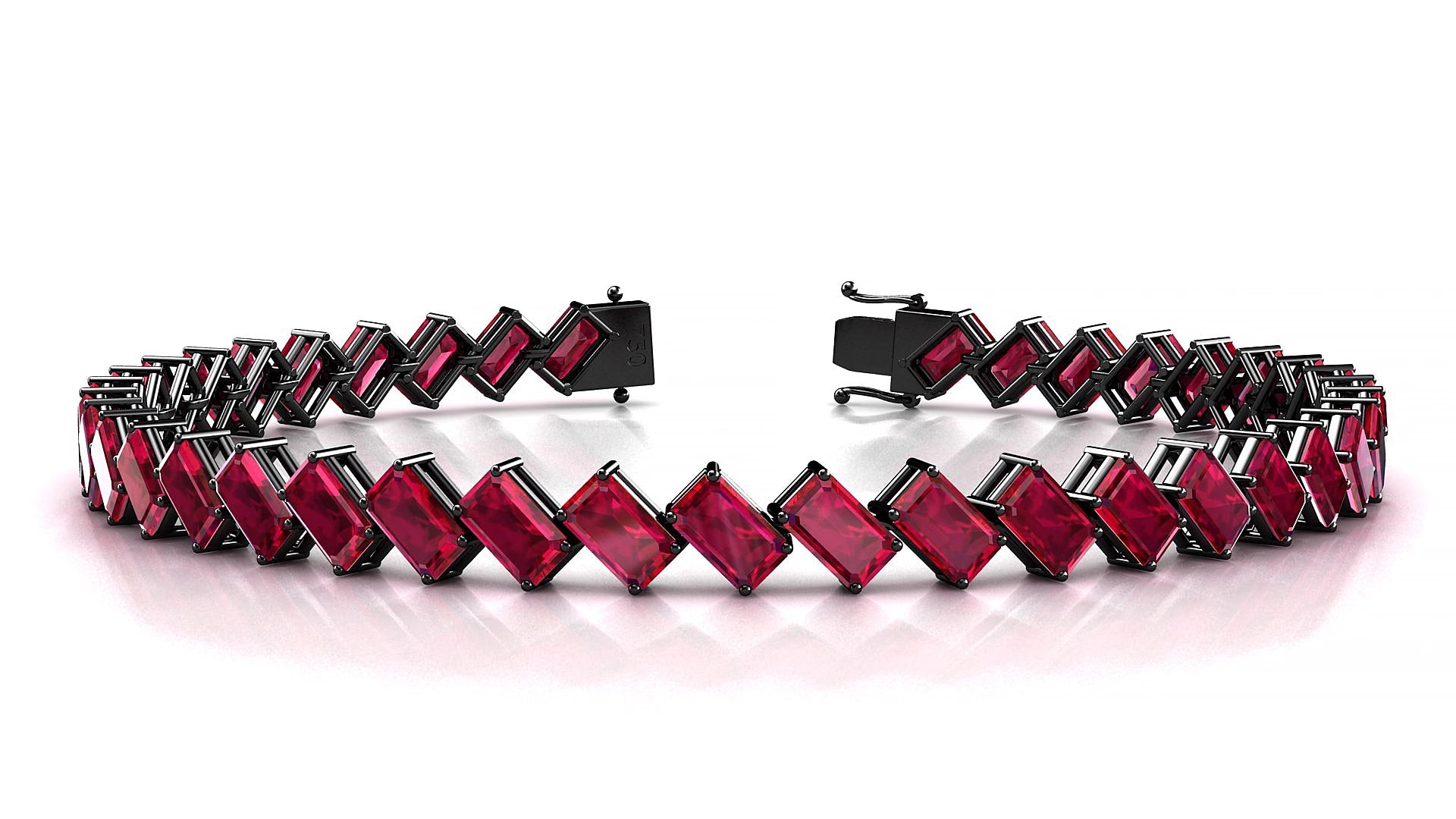 Bogotá | 18k Black Gold 5 x 3 mm Emerald Natural Ruby 16 cm Tennis Bracelet
