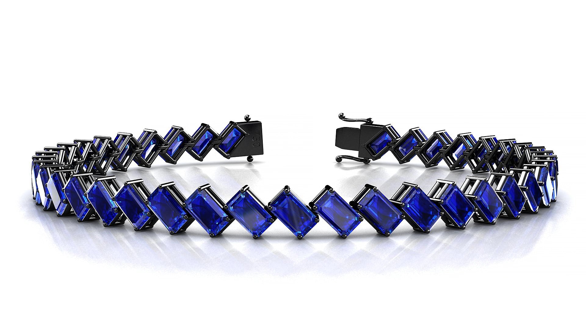 Bogotá | 18k Black Gold 5 x 3 mm Emerald Natural Sapphire 19 cm Tennis Bracelet