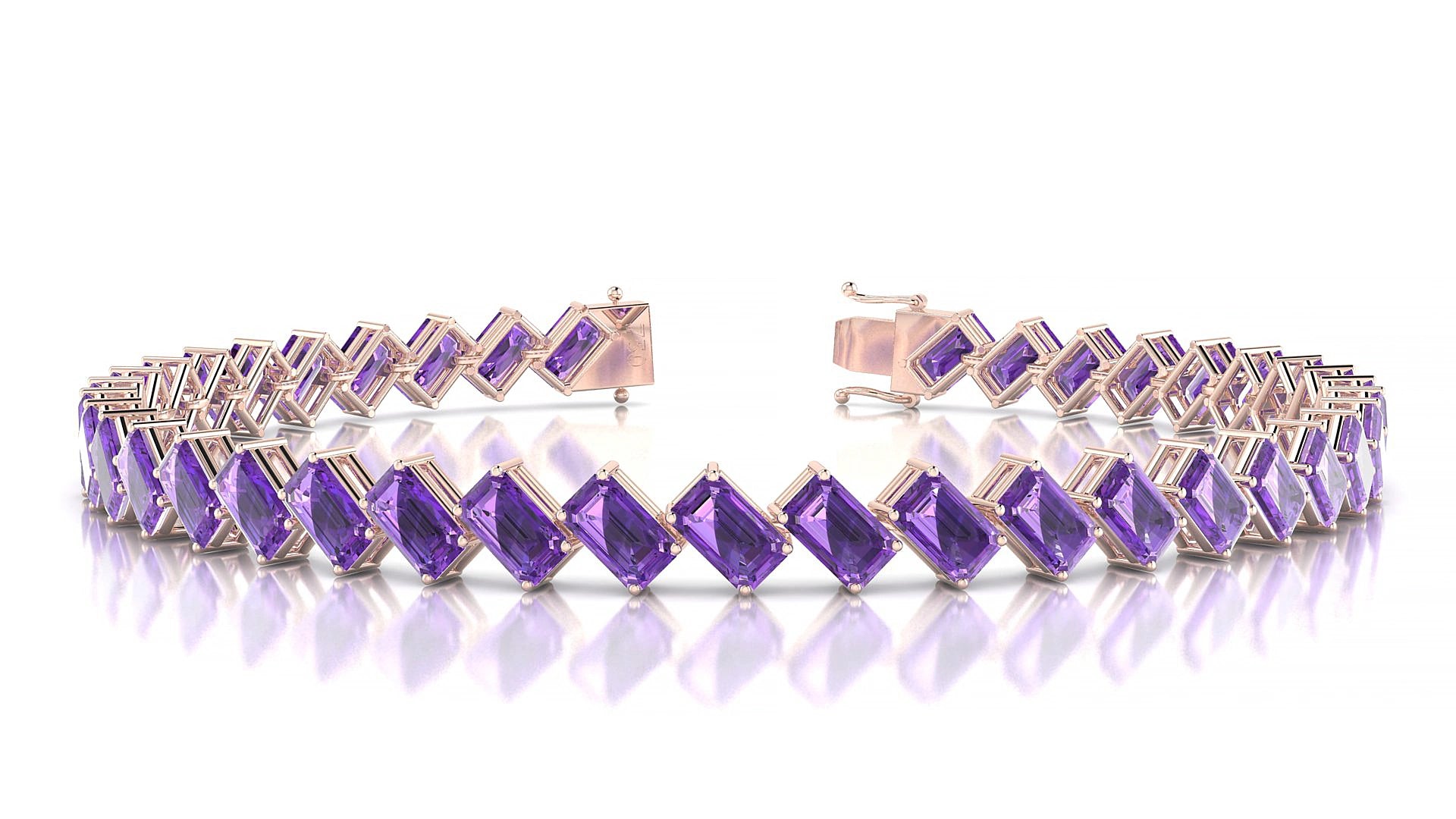 Bogotá | 18k Rose Gold 5 x 3 mm Emerald Natural Amethyst 16 cm Tennis Bracelet