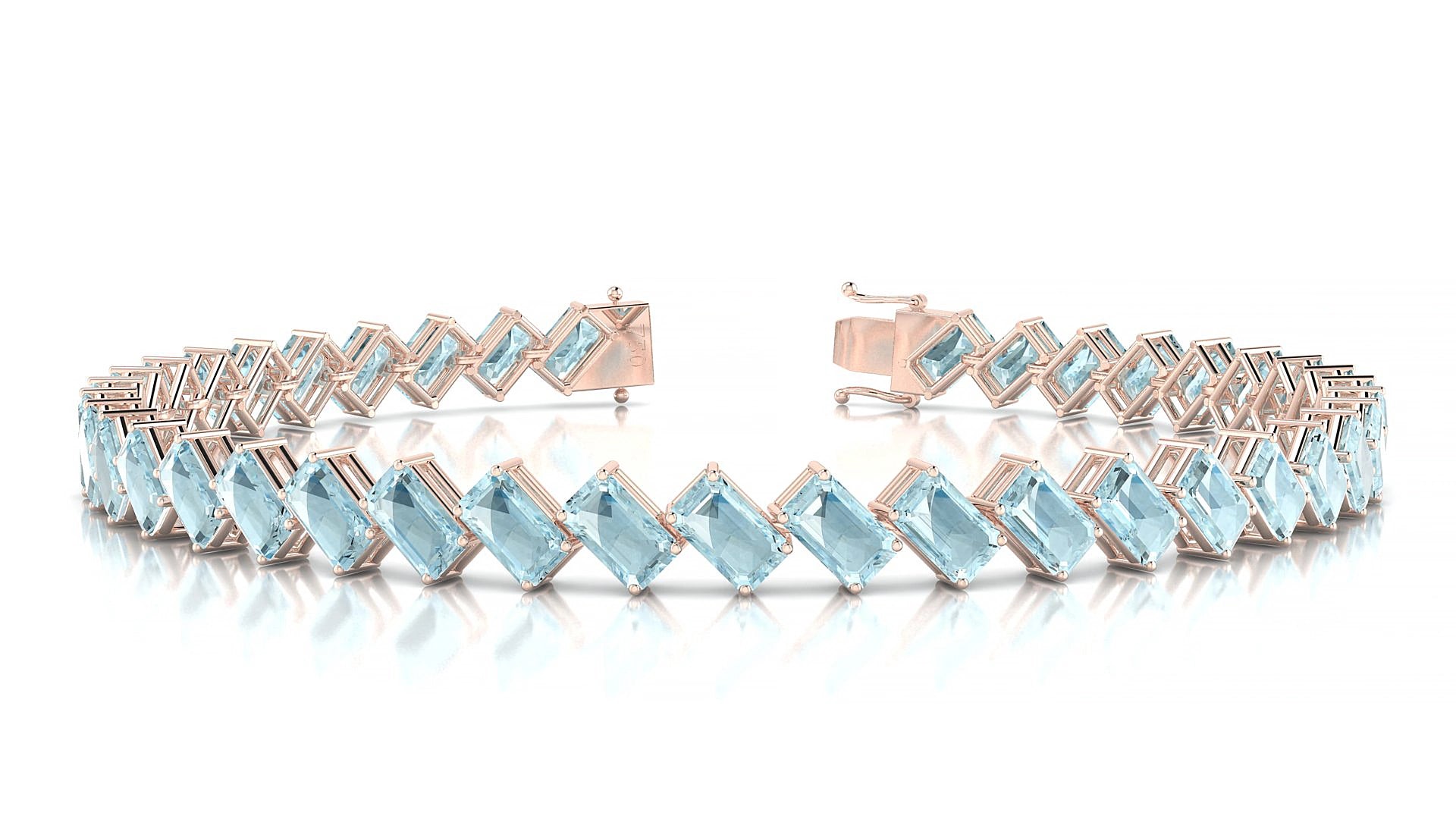 Bogotá | 18k Rose Gold 5 x 3 mm Emerald Natural Aquamarine 15 cm Tennis Bracelet
