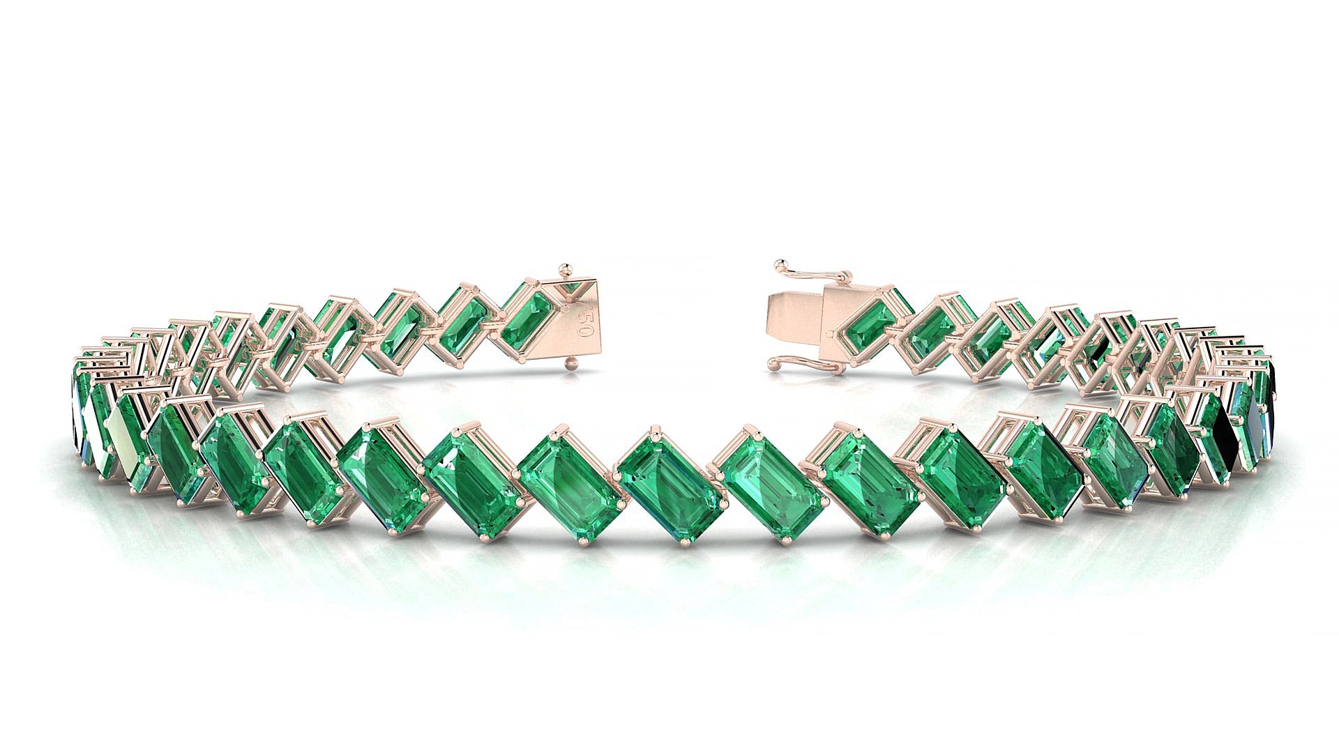 Bogotá | 18k Rose Gold 5 x 3 mm Emerald Natural Emerald 19 cm Tennis Bracelet