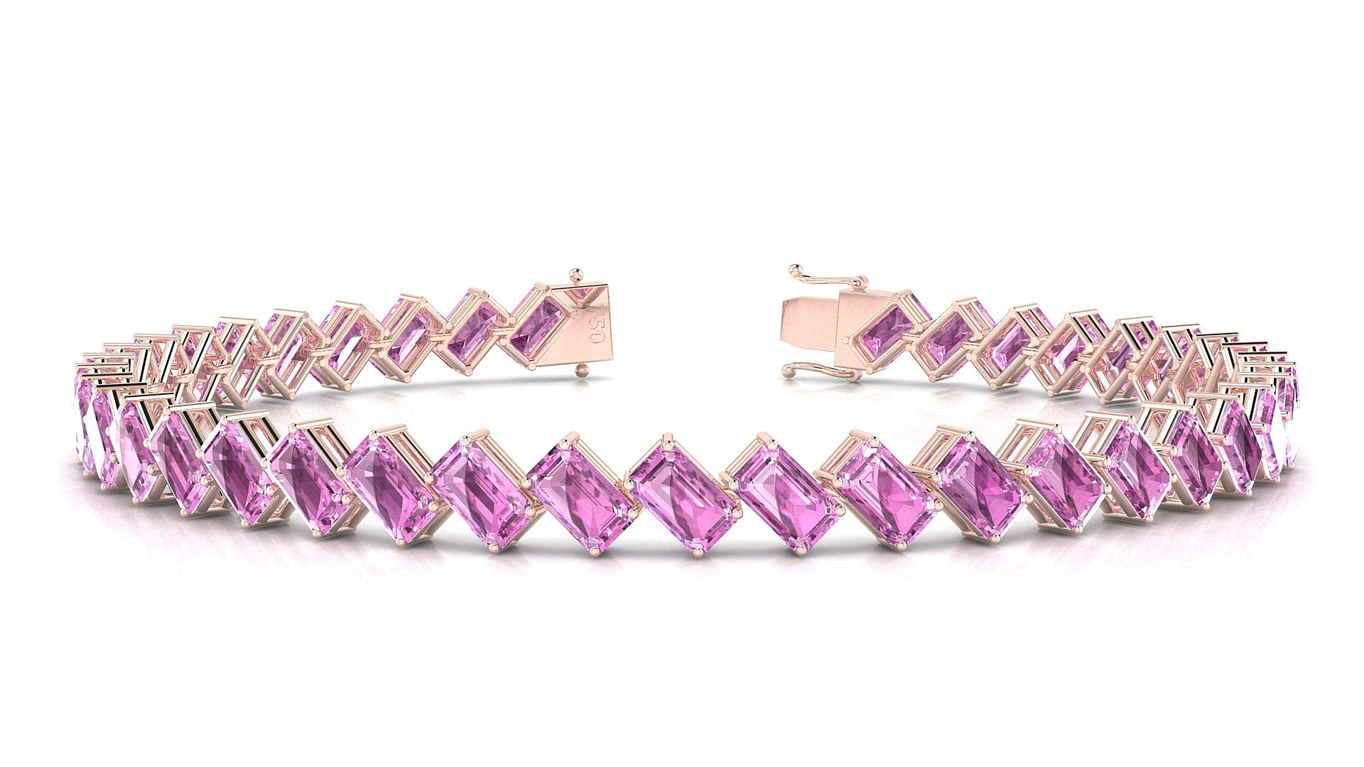 Bogotá | 18k Rose Gold 5 x 3 mm Emerald Natural Pink Sapphire 15 cm Tennis Bracelet