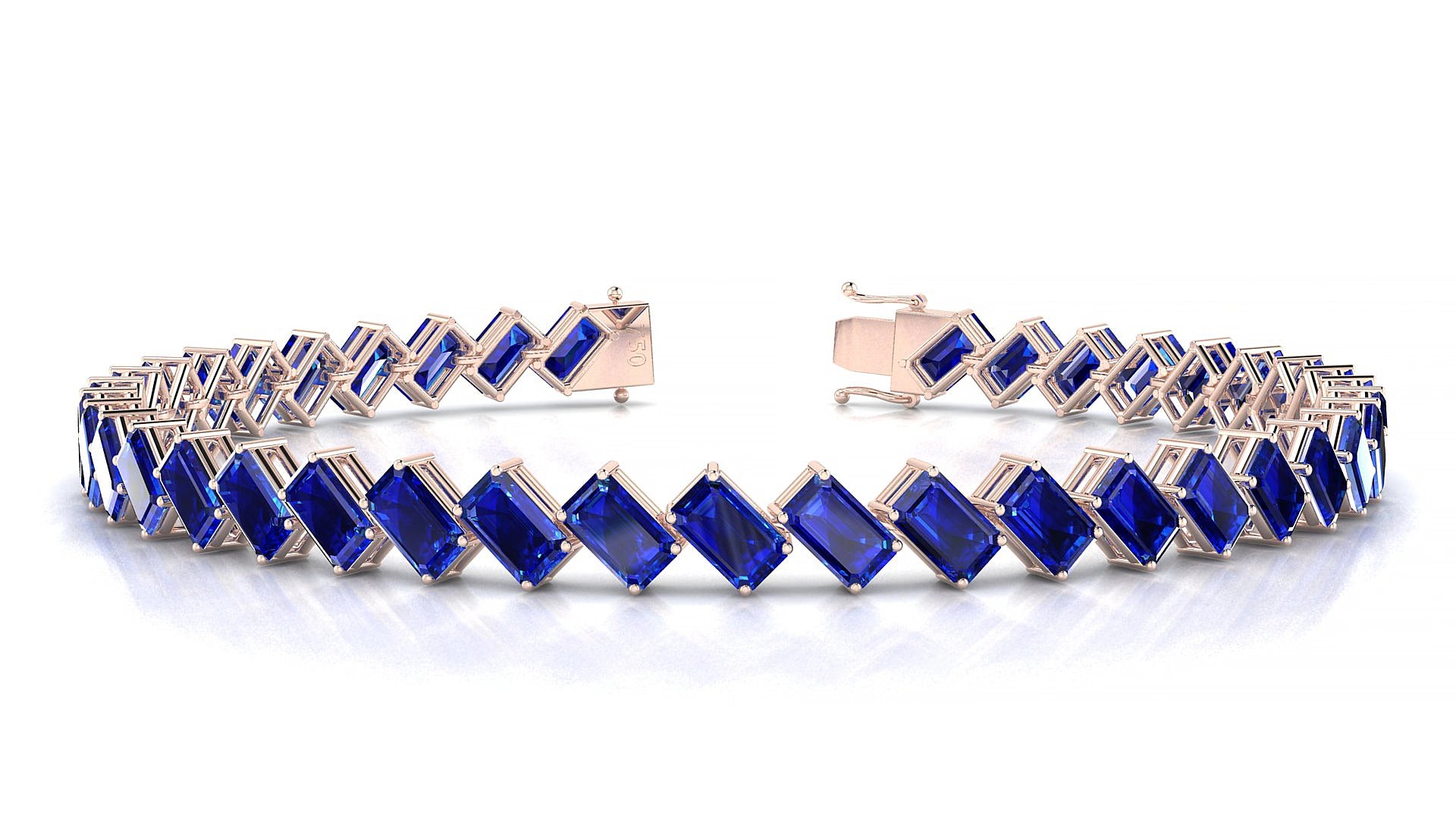 Bogotá | 18k Rose Gold 5 x 3 mm Emerald Natural Sapphire 19 cm Tennis Bracelet