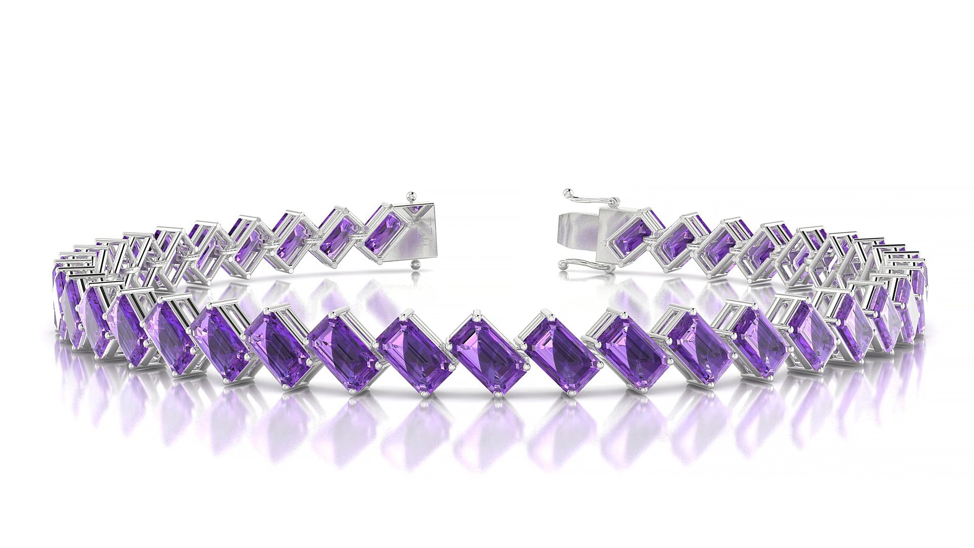 Bogotá | 18k White Gold 5 x 3 mm Emerald Natural Amethyst 18 cm Tennis Bracelet