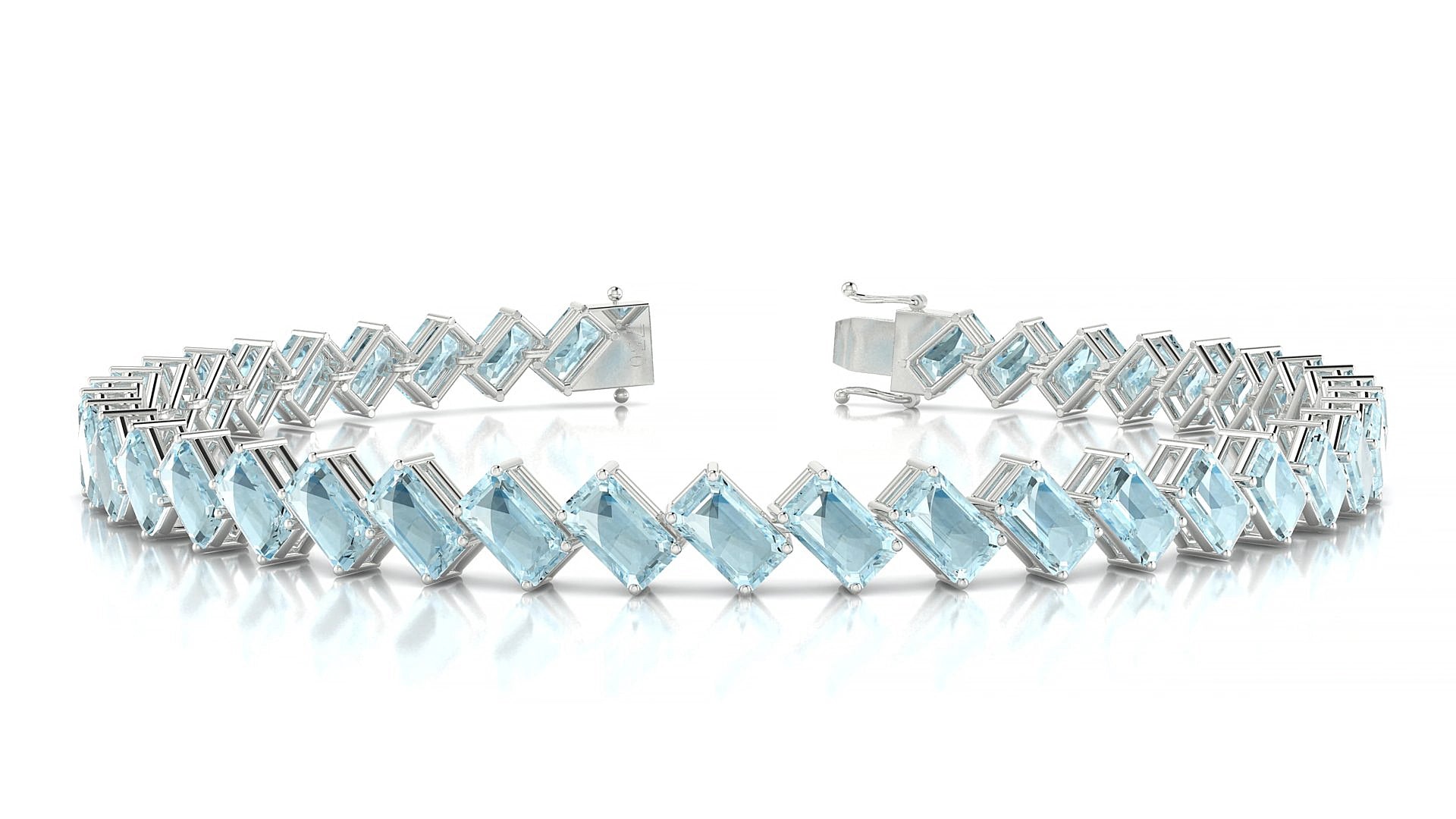 Bogotá | 18k White Gold 5 x 3 mm Emerald Natural Aquamarine 15 cm Tennis Bracelet