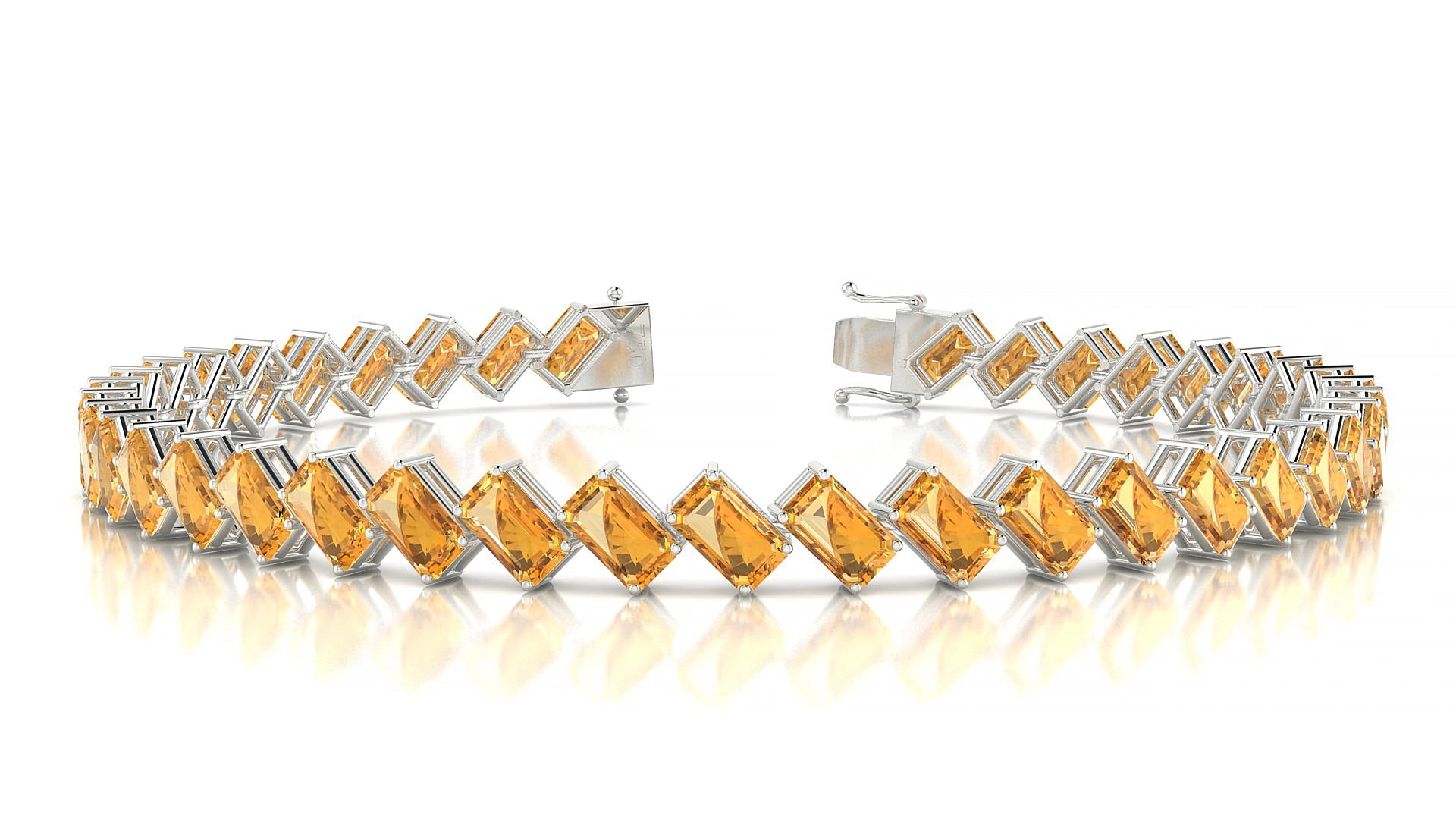 Bogotá | 18k White Gold 5 x 3 mm Emerald Natural Citrine 15 cm Tennis Bracelet