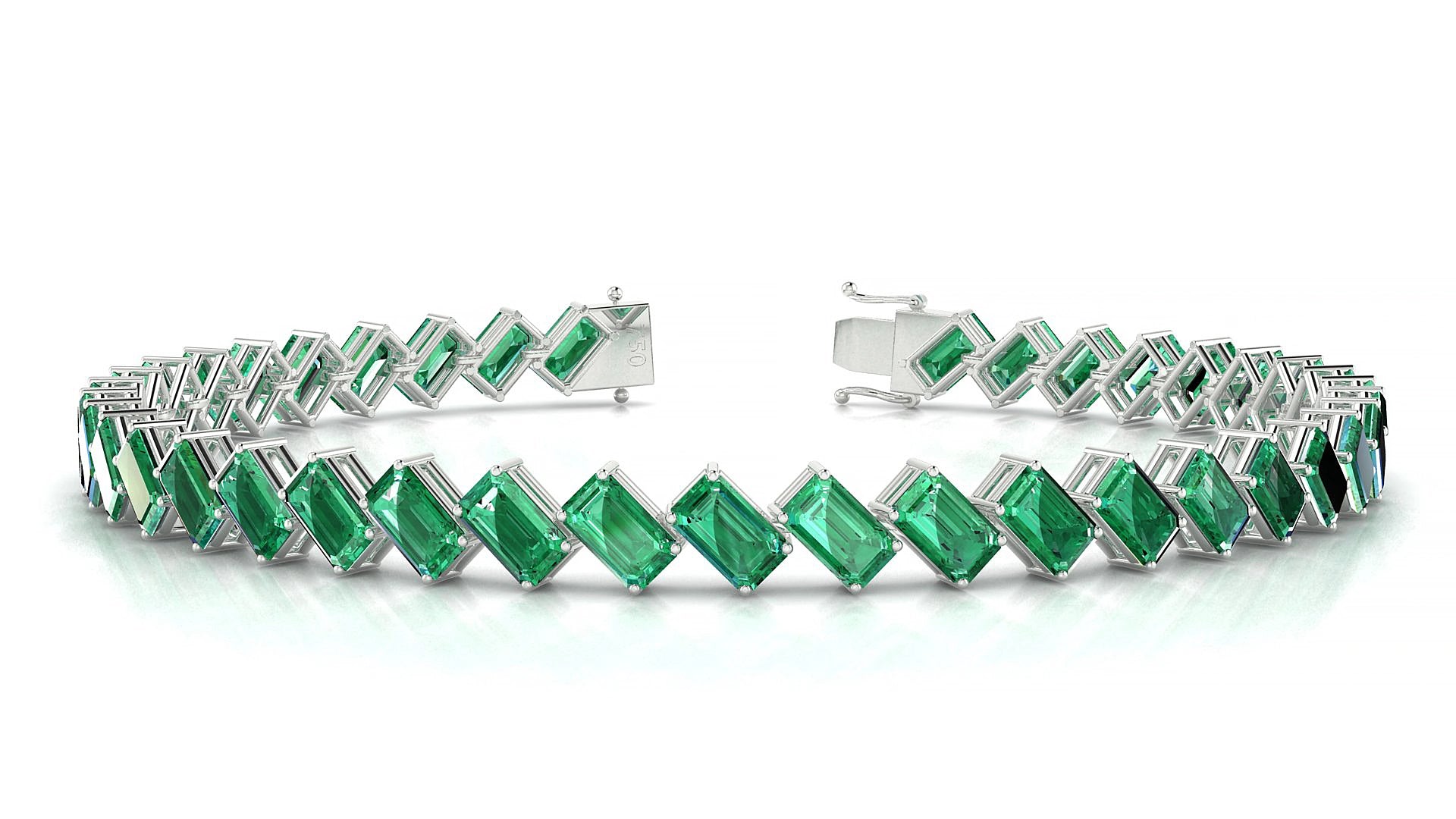 Bogotá | 18k White Gold 5 x 3 mm Emerald Natural Emerald 15 cm Tennis Bracelet