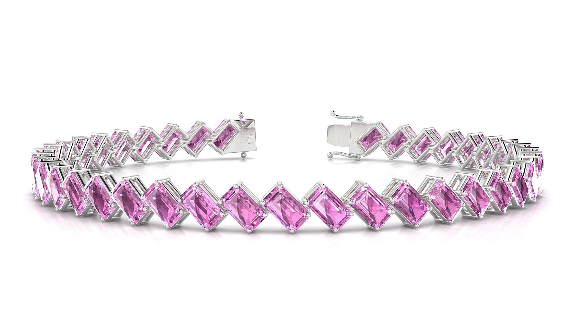 Bogotá | 18k White Gold 5 x 3 mm Emerald Natural Pink Sapphire 15 cm Tennis Bracelet