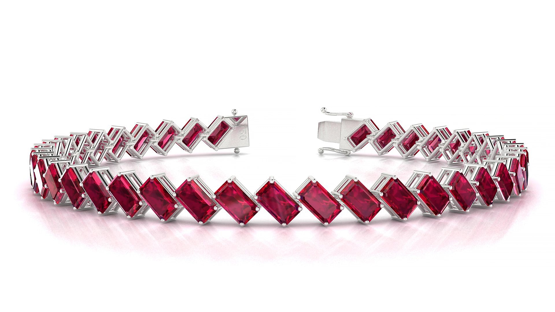 Bogotá | 18k White Gold 5 x 3 mm Emerald Natural Ruby 17 cm Tennis Bracelet