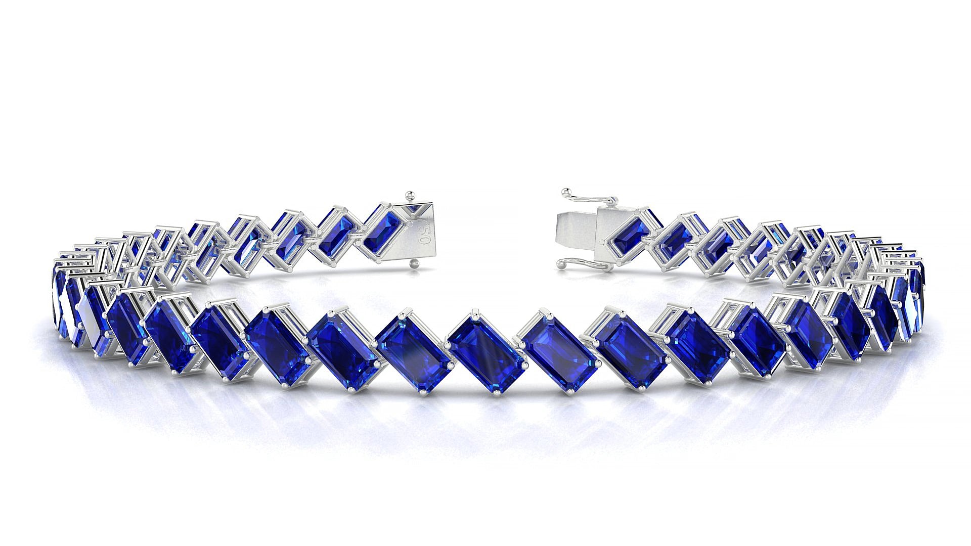 Bogotá | 18k White Gold 5 x 3 mm Emerald Natural Sapphire 18 cm Tennis Bracelet