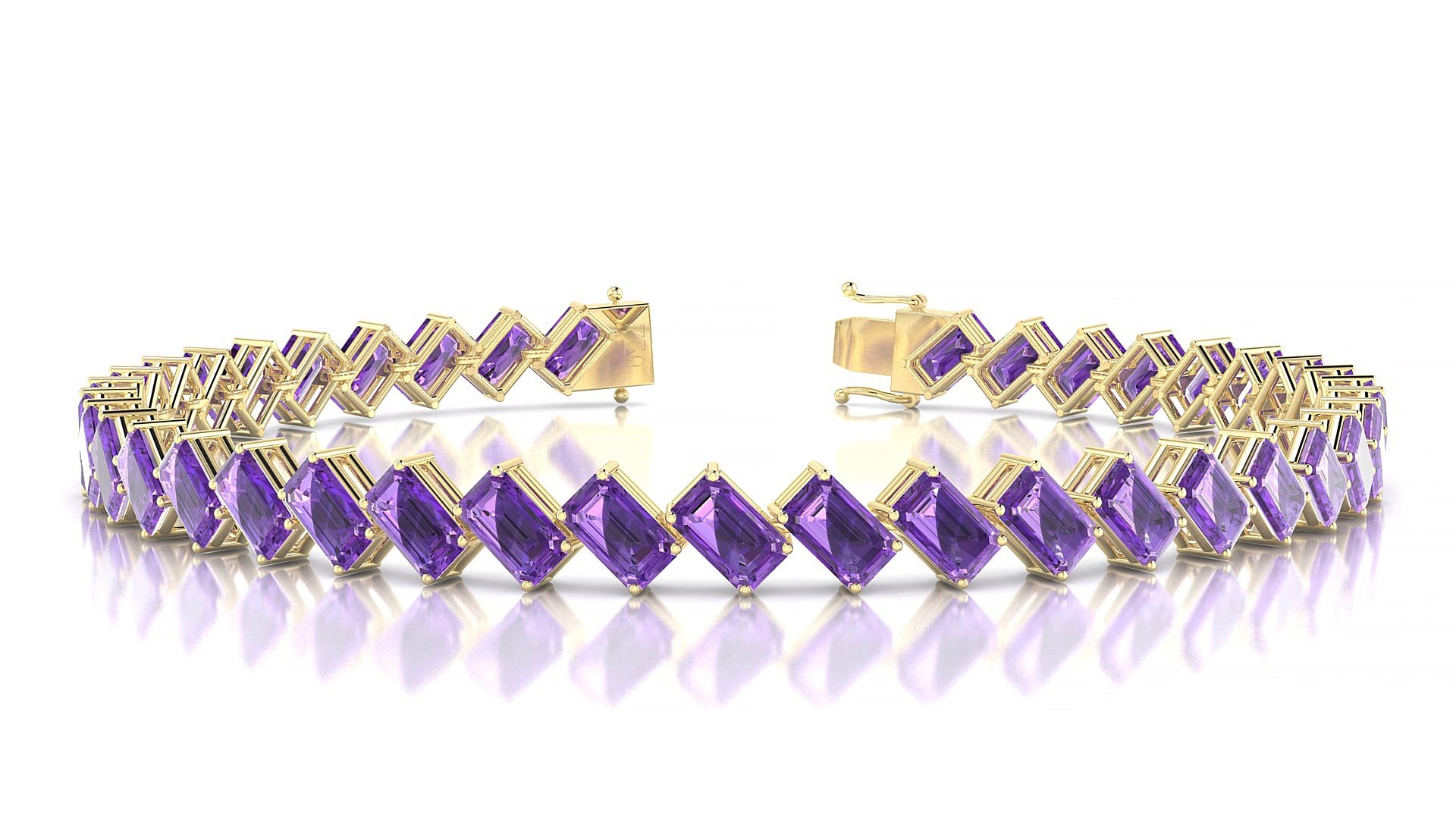 Bogotá | 18k Yellow Gold 5 x 3 mm Emerald Natural Amethyst 16 cm Tennis Bracelet