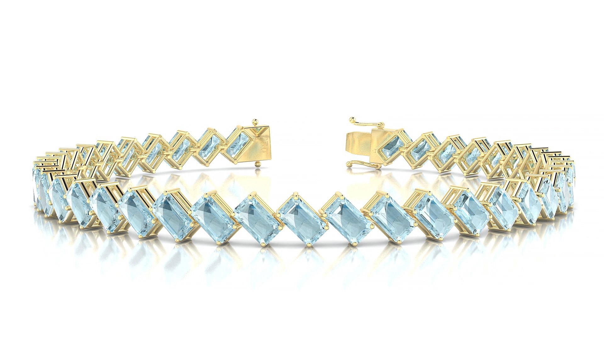 Bogotá | 18k Yellow Gold 5 x 3 mm Emerald Natural Aquamarine 18 cm Tennis Bracelet
